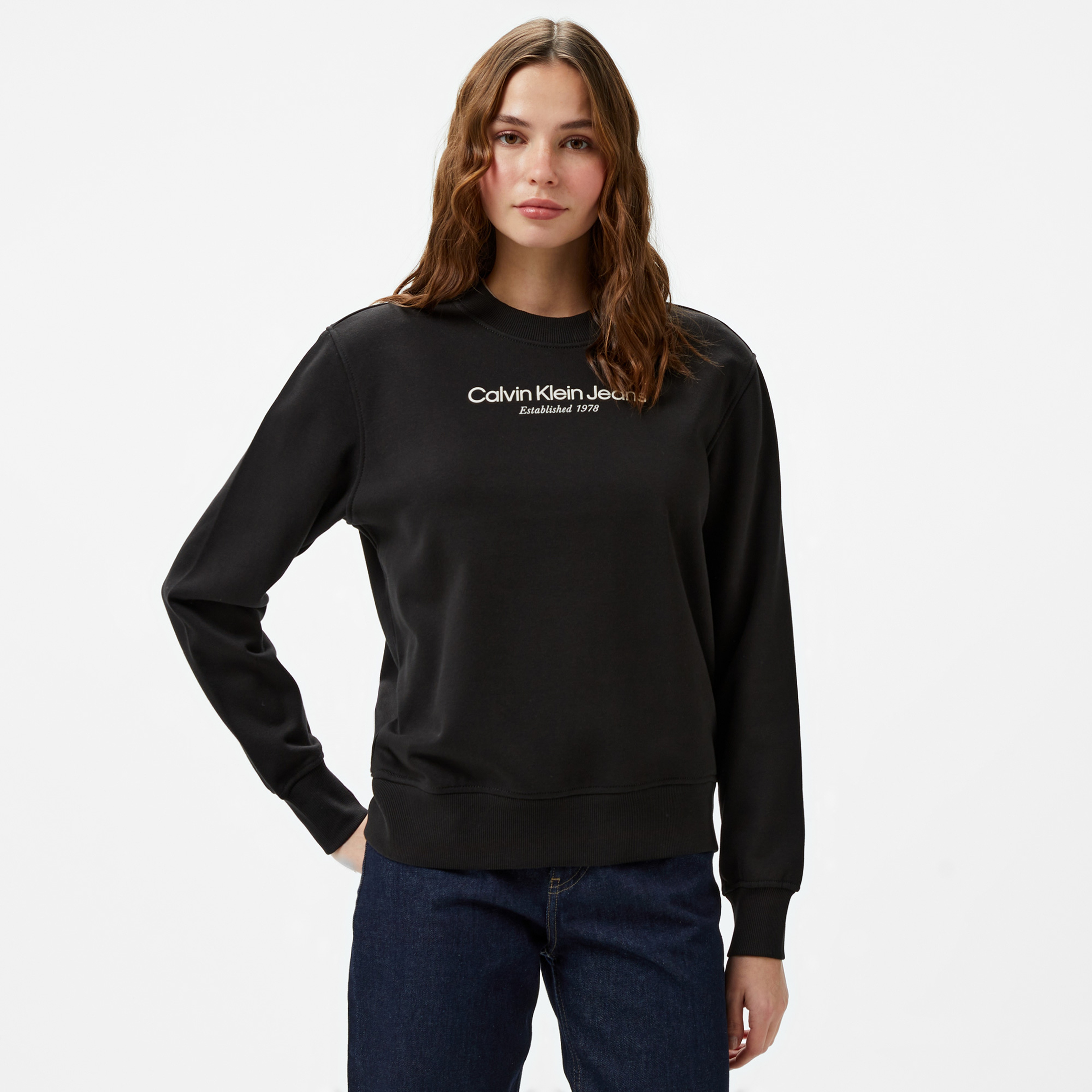 Calvin Klein Jeans institutional Graphic Kadın Siyah Sweatshirt