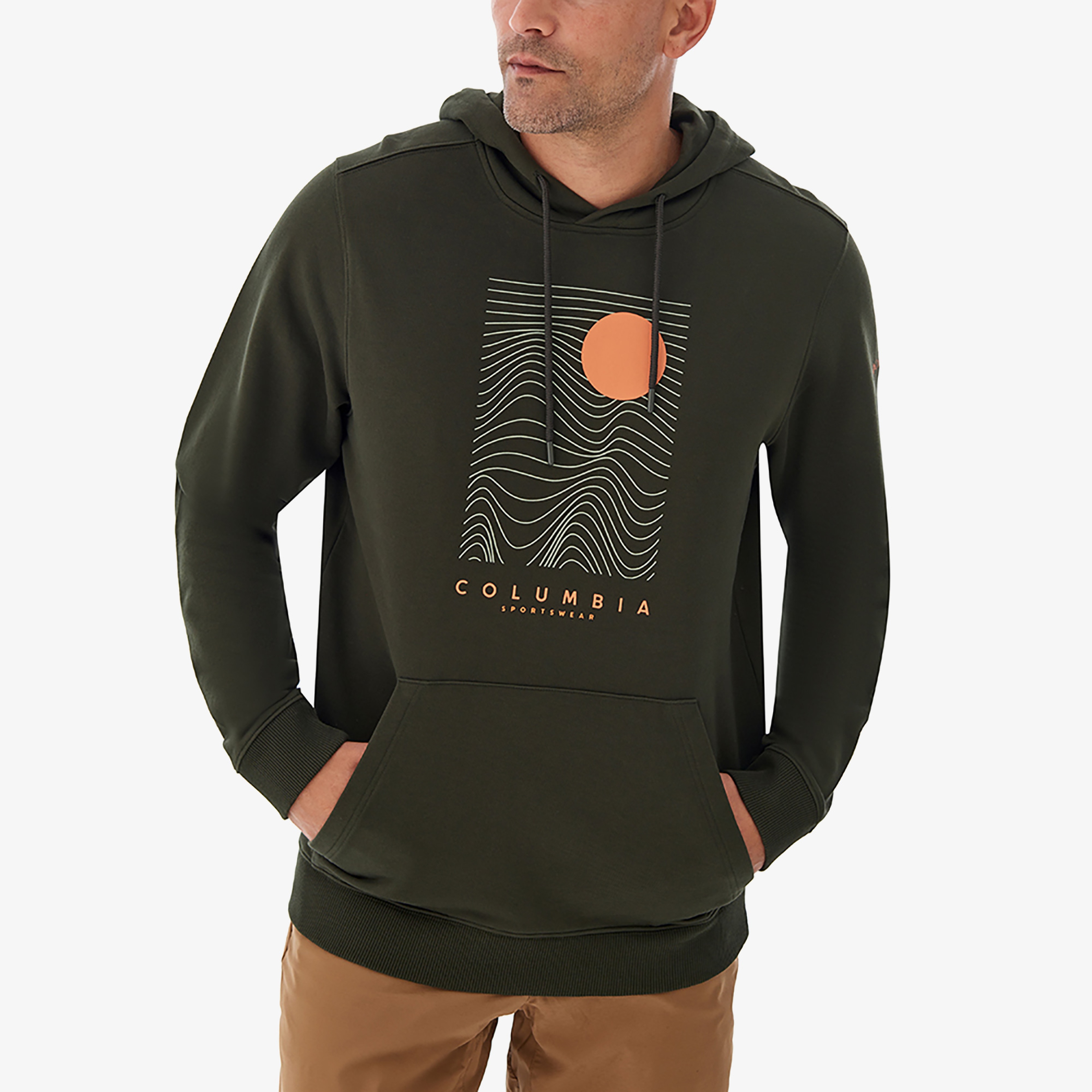 Columbia Linear Drifts Erkek Koyu Yeşil Kapüşonlu Sweatshirt
