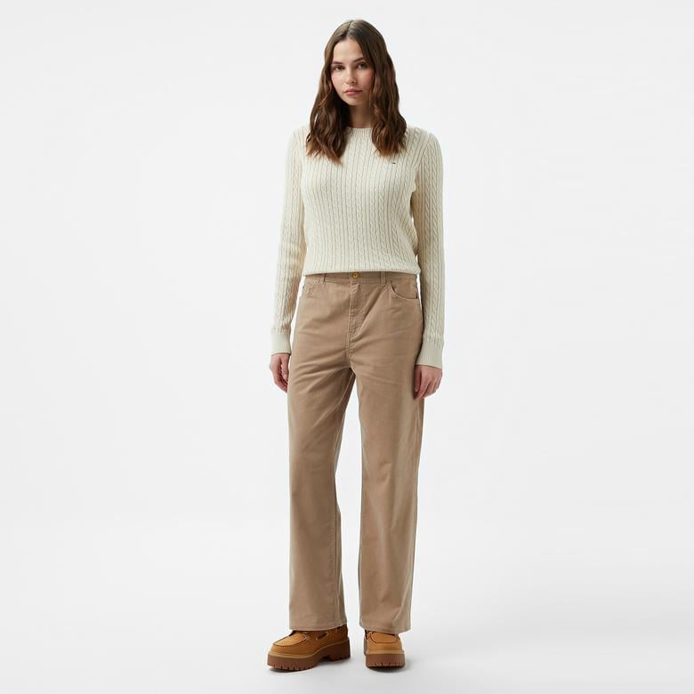 Tommy Hilfiger Corduroy Relaxed Straight Kadın Bej Pantolon