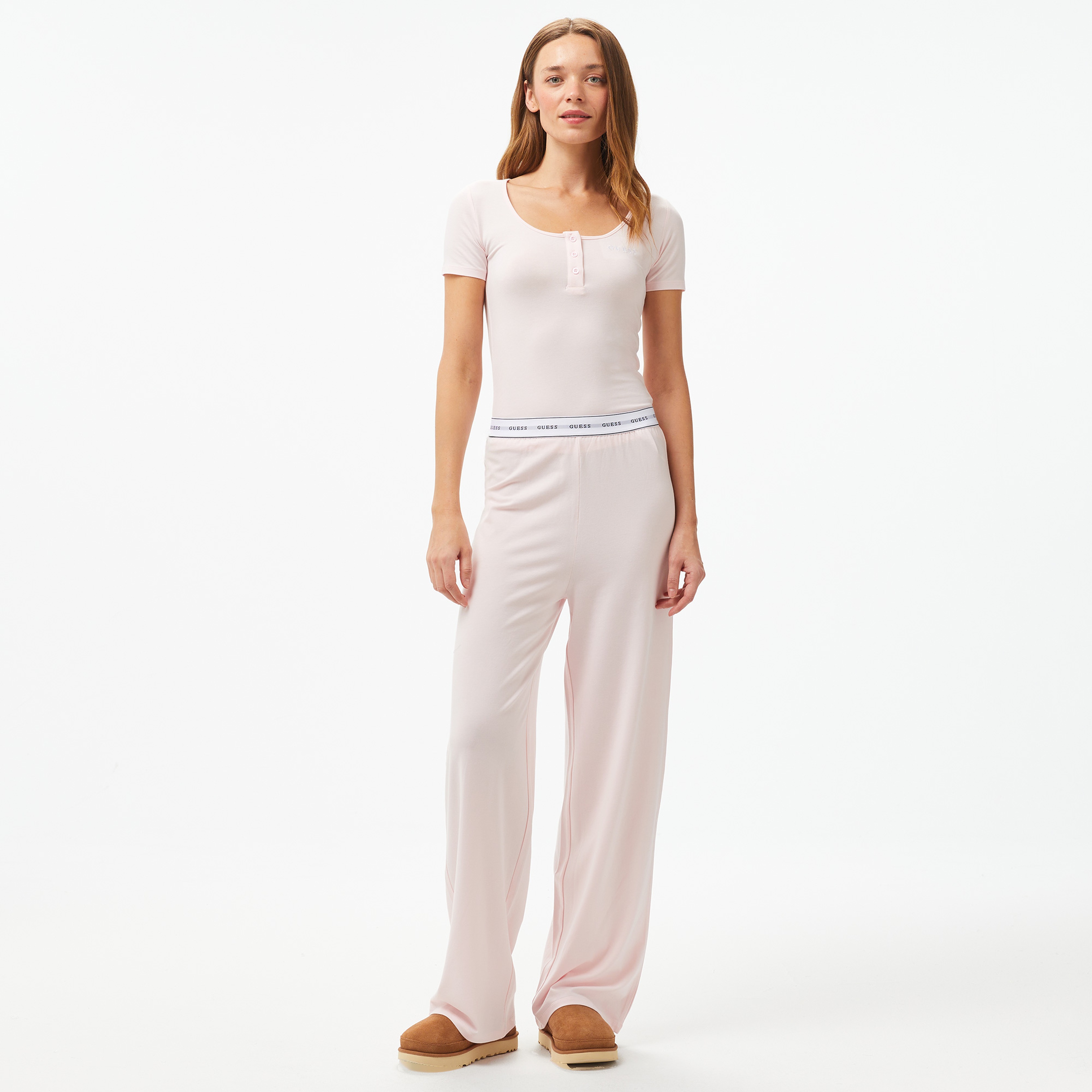 Guess Carrie Set Eco Cuddle Jersey Kadın Pembe Pijama Takımı