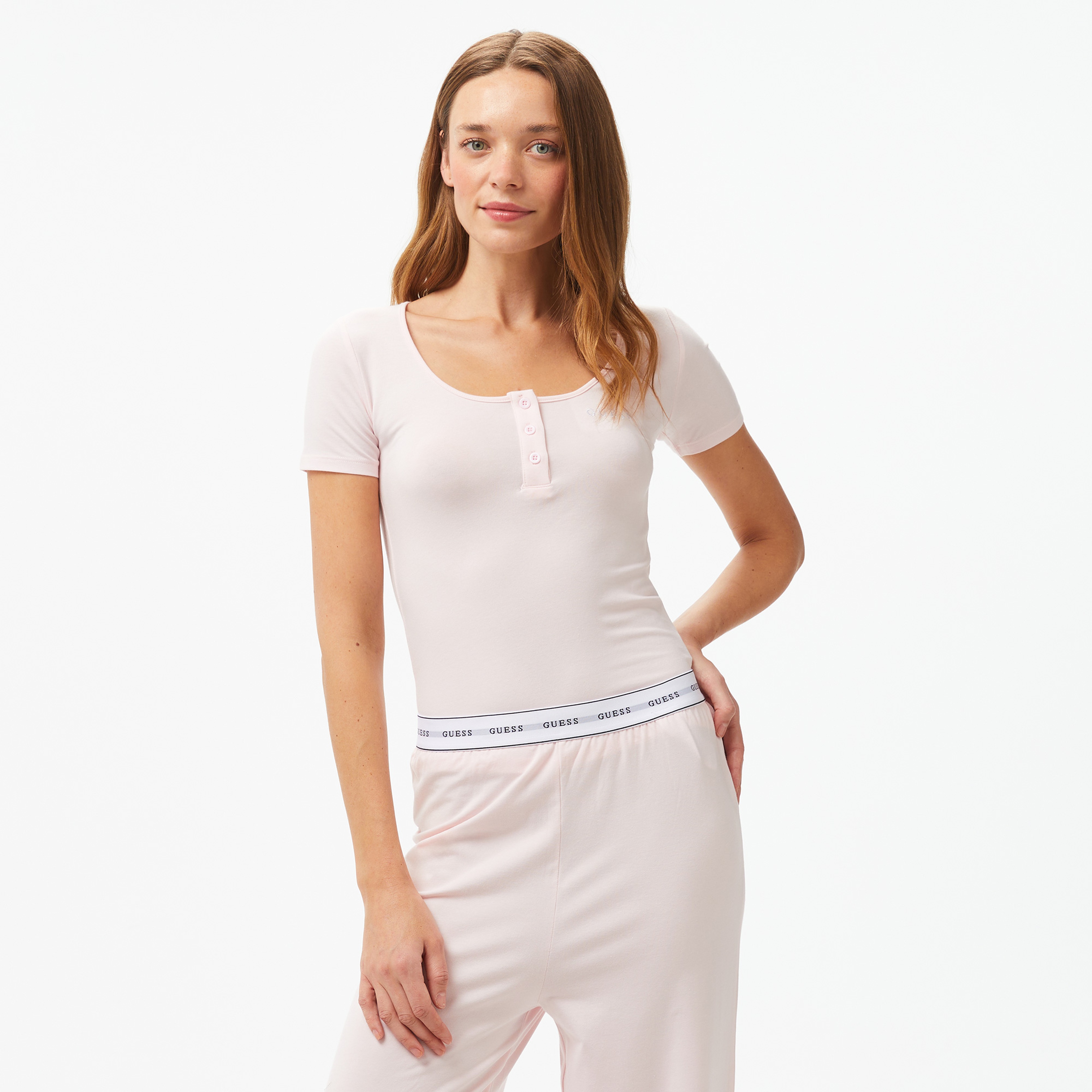 Guess Carrie Set Eco Cuddle Jersey Kadın Pembe Pijama Takımı