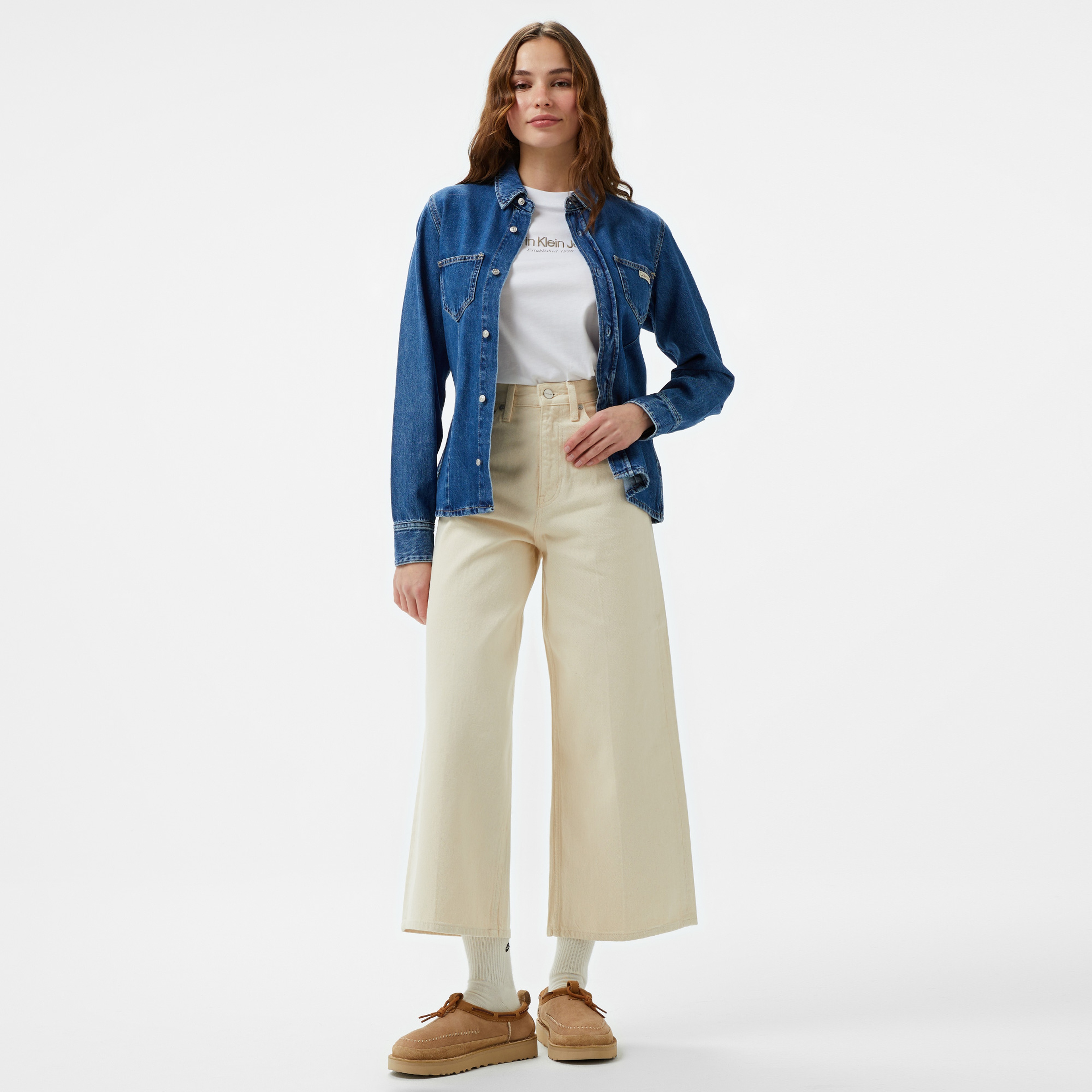 Calvin Klein Jeans Long Sleeve Lean Kadın Mavi Gömlek