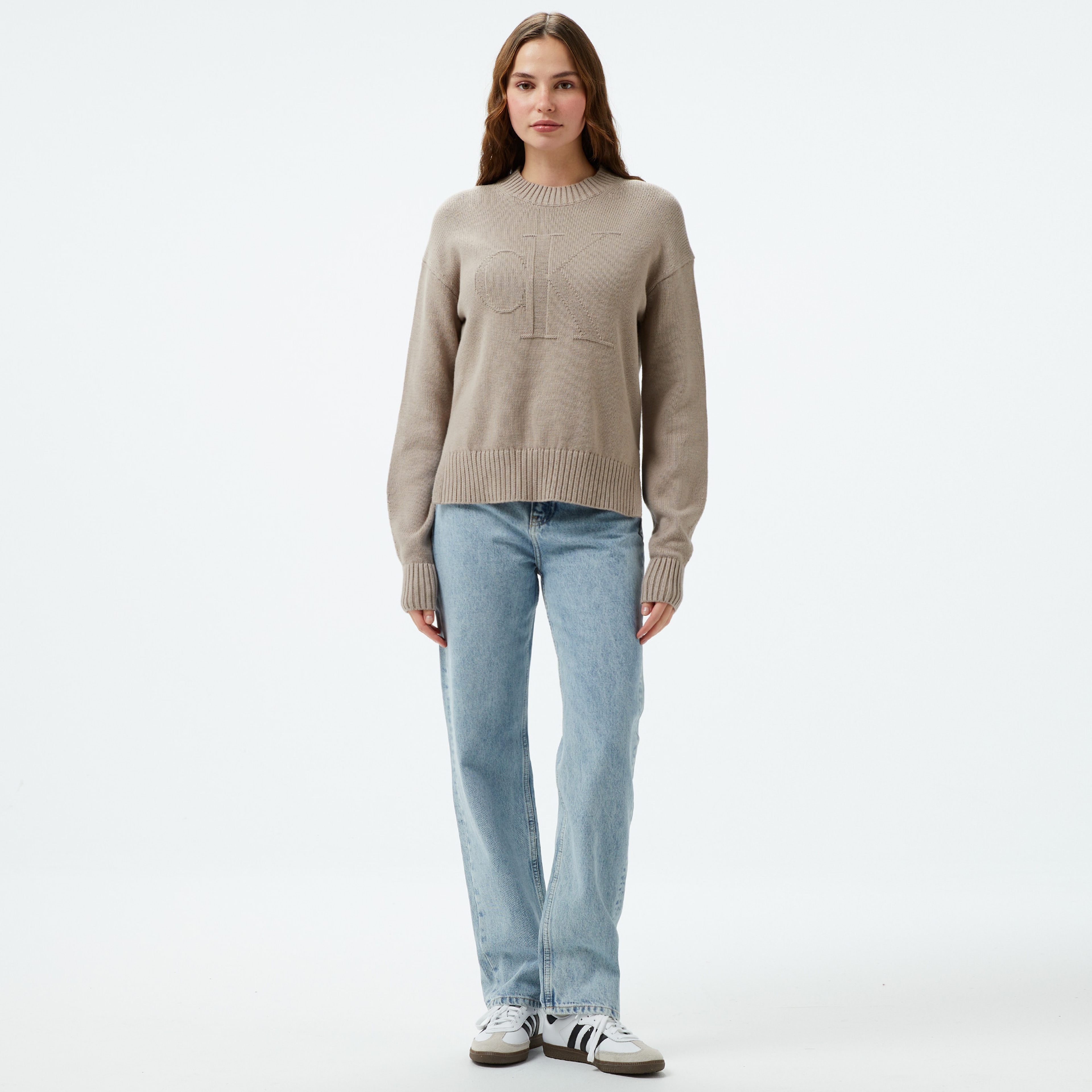 Calvin Klein Jeans intarsia Loose Kadın Gri Kazak