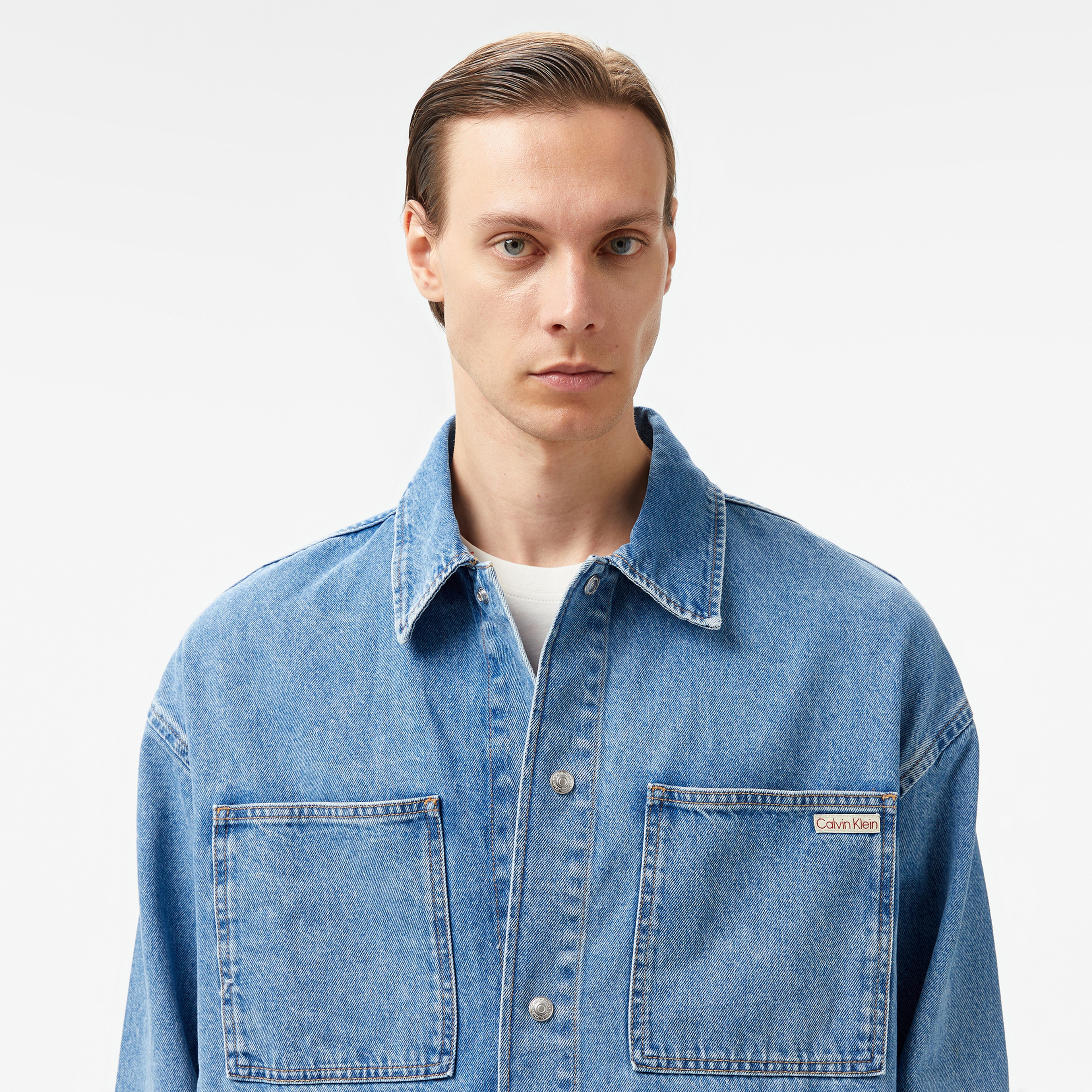 Calvin Klein Jeans Oversized Linear Erkek Mavi Gömlek