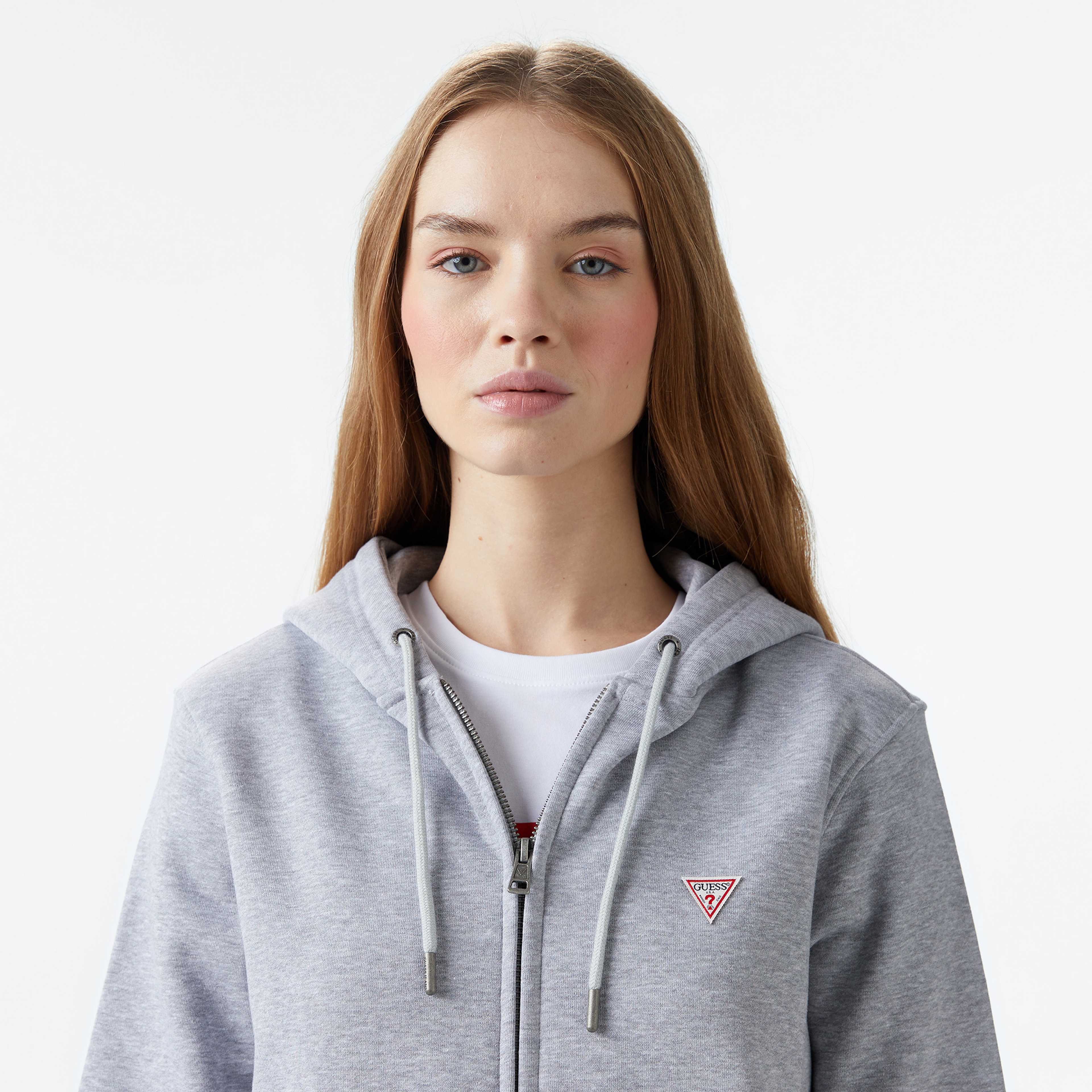 Guess Zip Hood Organic Soft Fleece 350 Kadın Mavi Sweatshirt