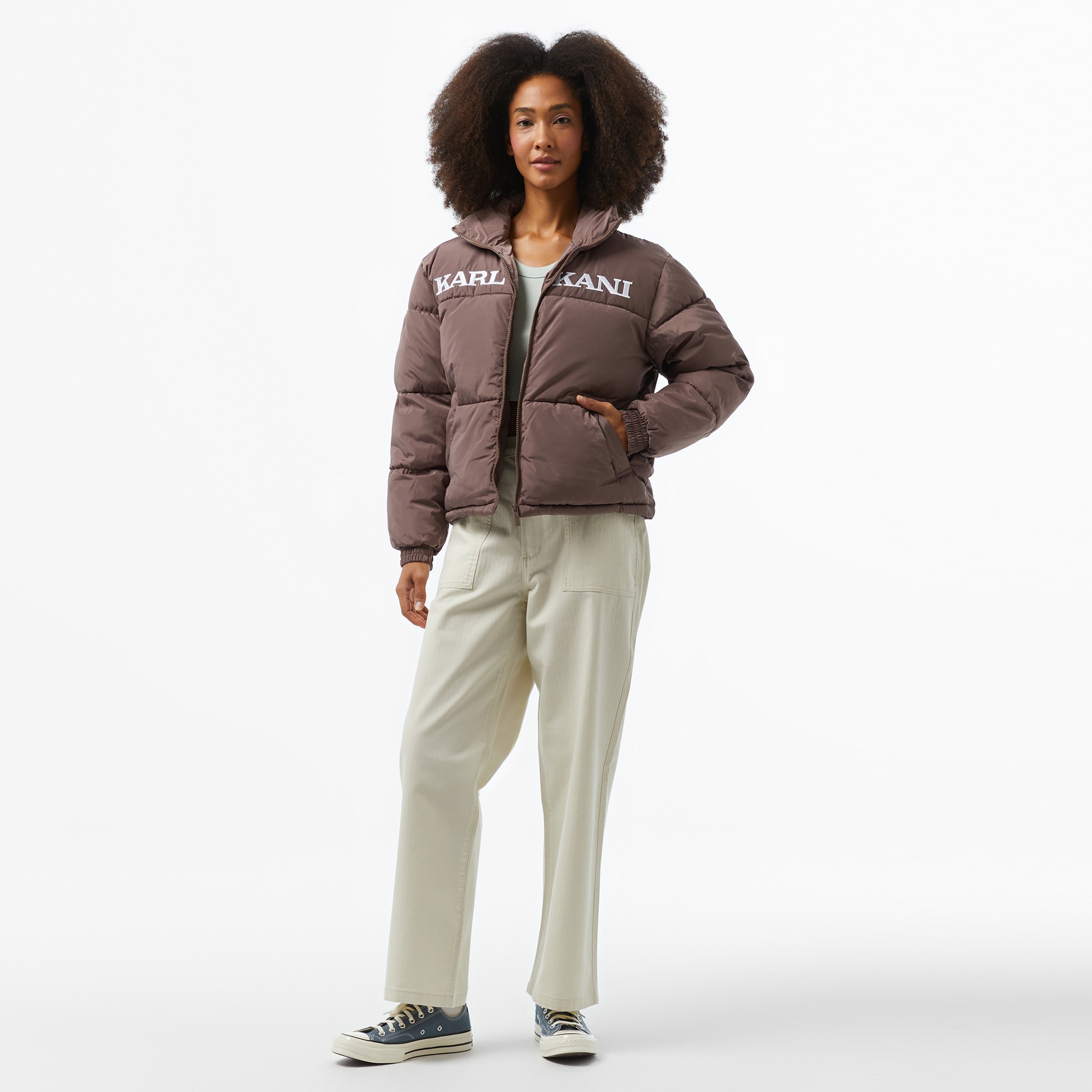 Karl Kani Retro Essential Puffer Kadın Bej Ceket