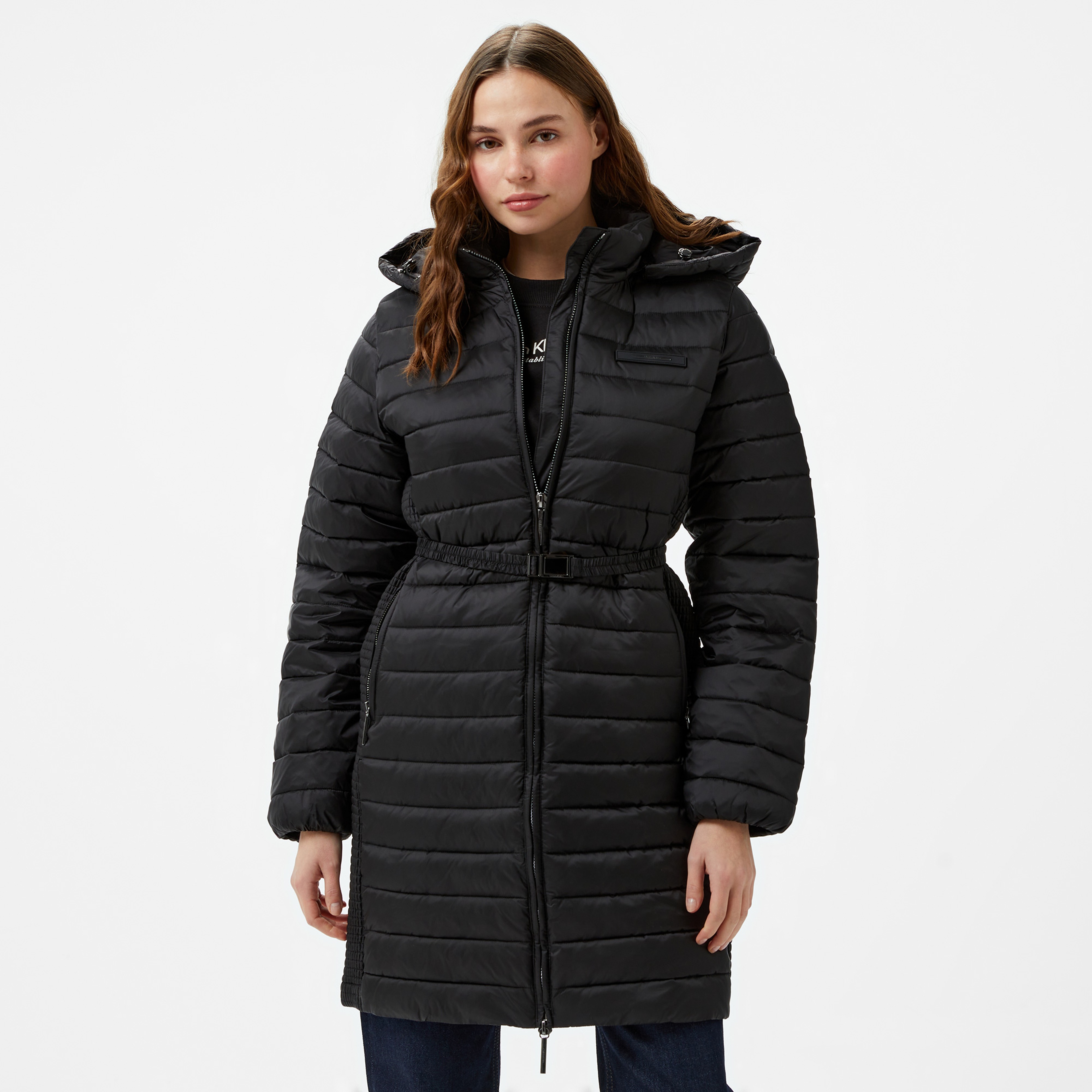 Calvin Klein Padded Smocking Knee Kadın Siyah Mont