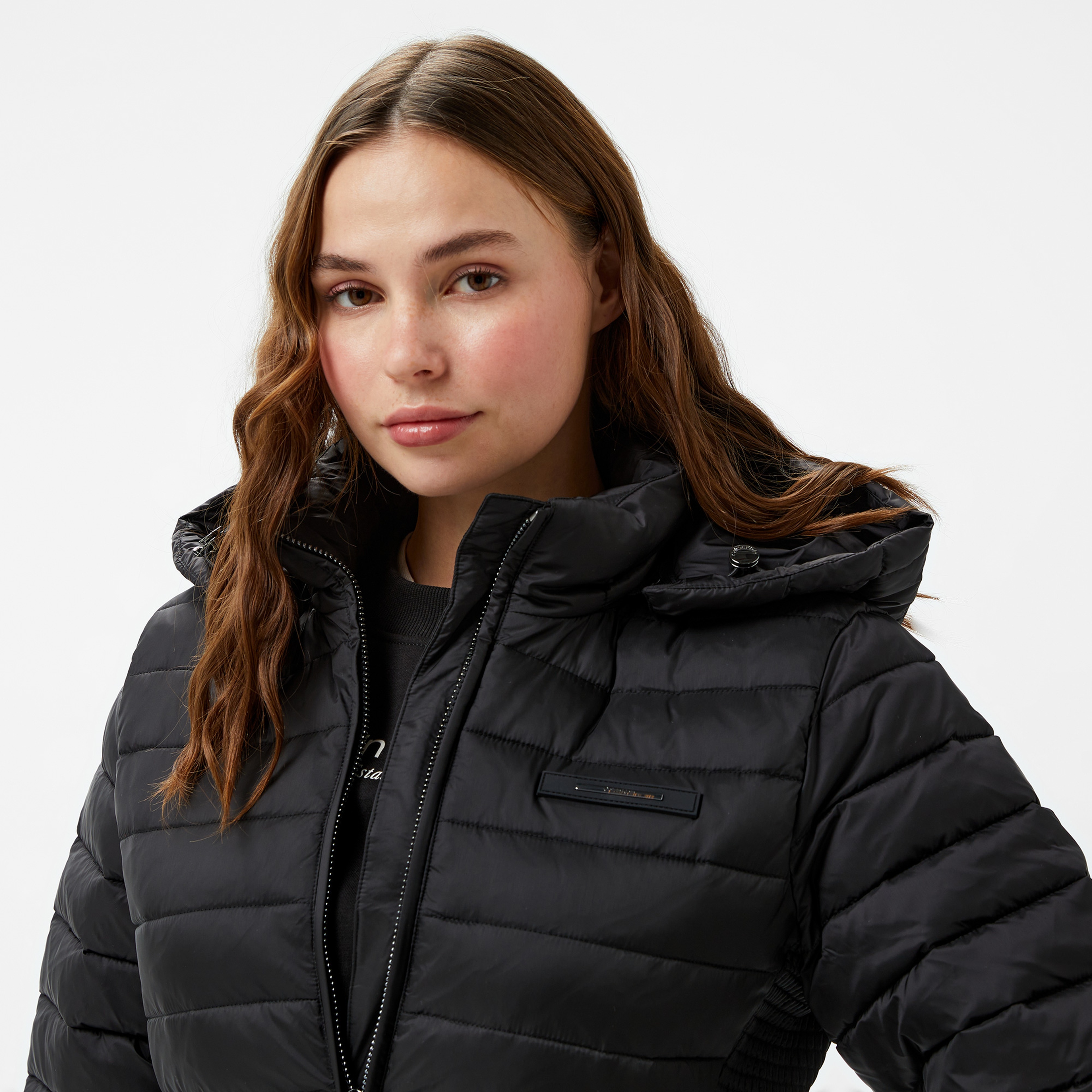 Calvin Klein Padded Smocking Knee Kadın Siyah Mont