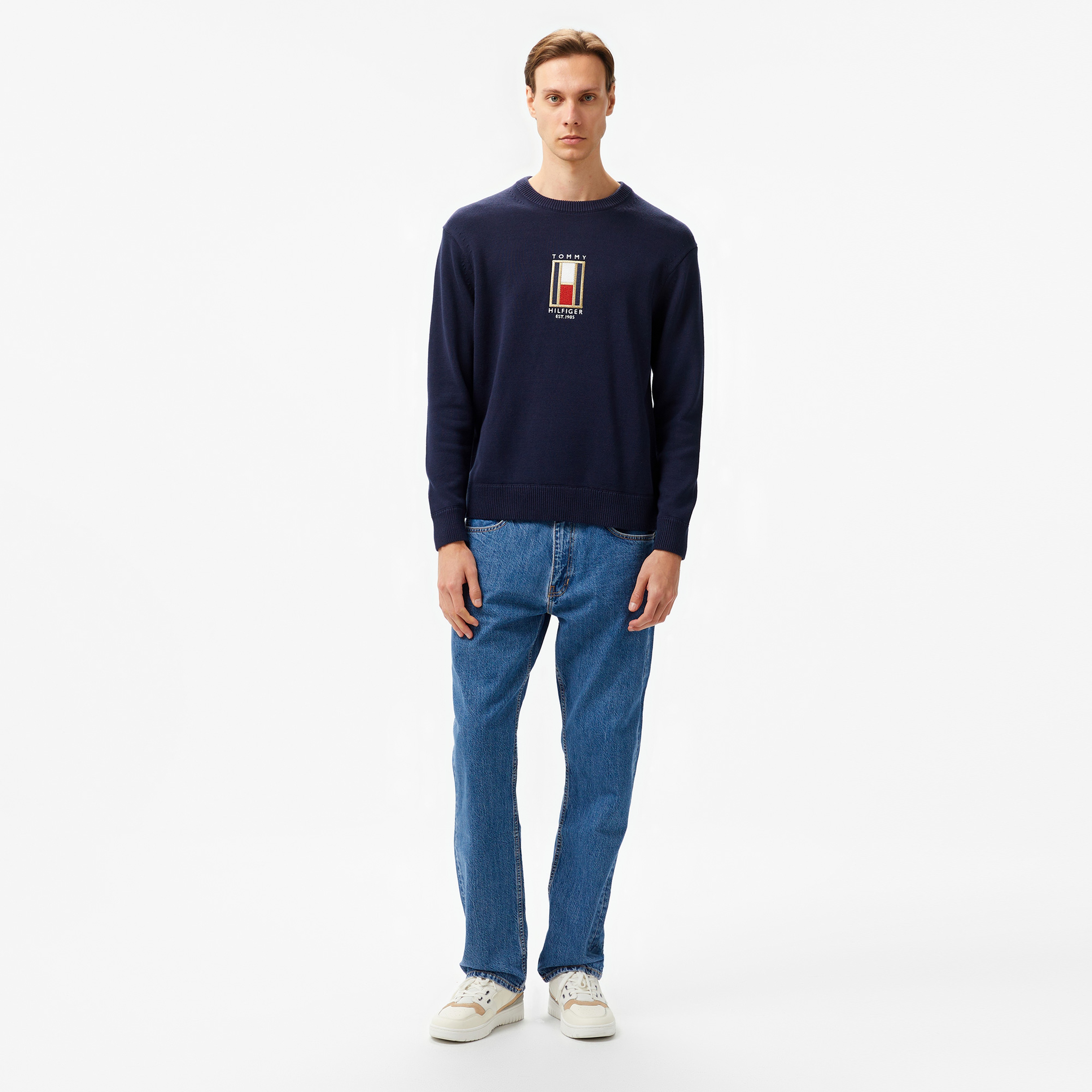 Tommy Hilfiger Graphic Crew Neck Erkek Mavi Kazak