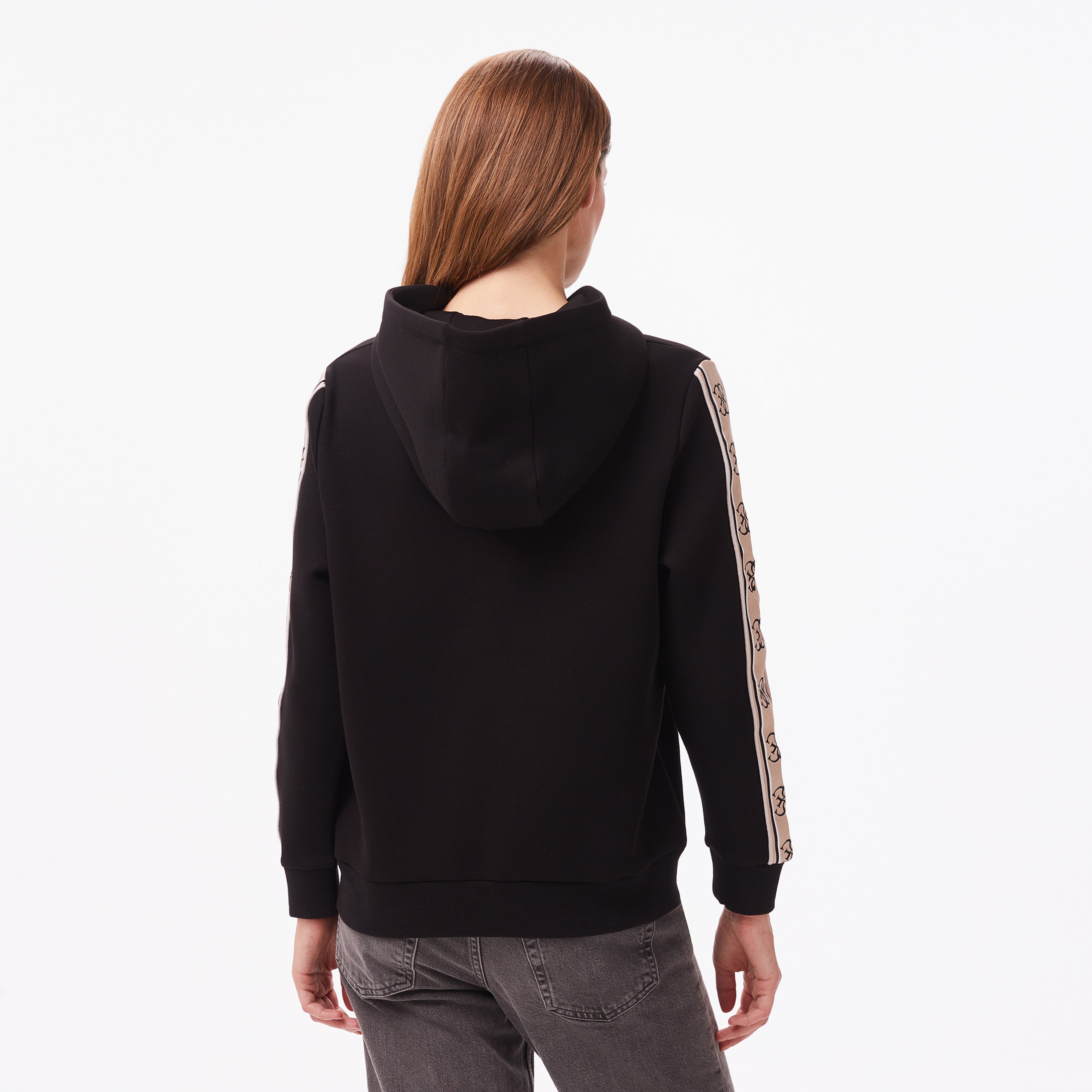 Guess Carla Hooded Punto Milano 300 Kadın Siyah Sweatshirt