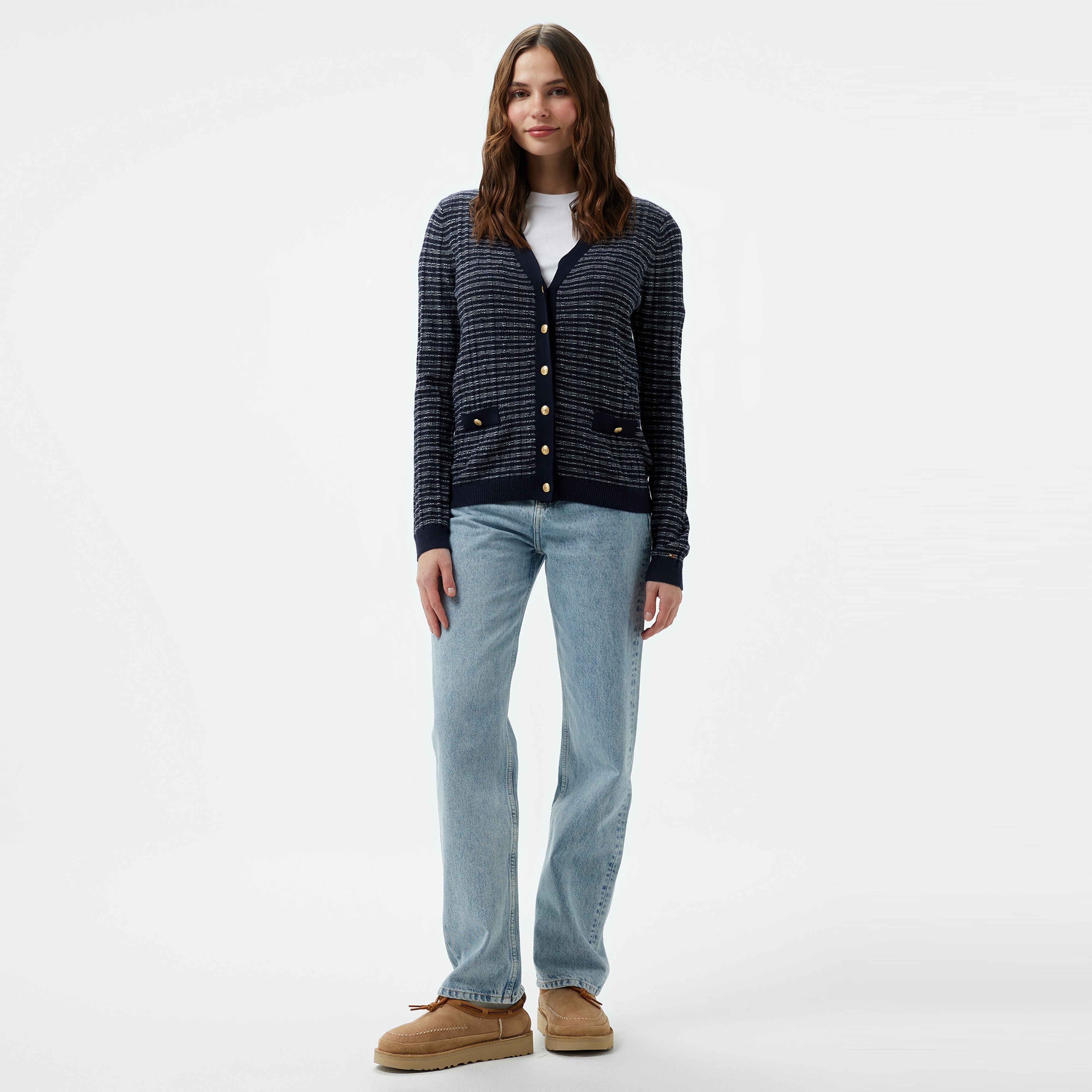 Tommy Hilfiger Textured V-Nk Kadın Beyaz Hırka