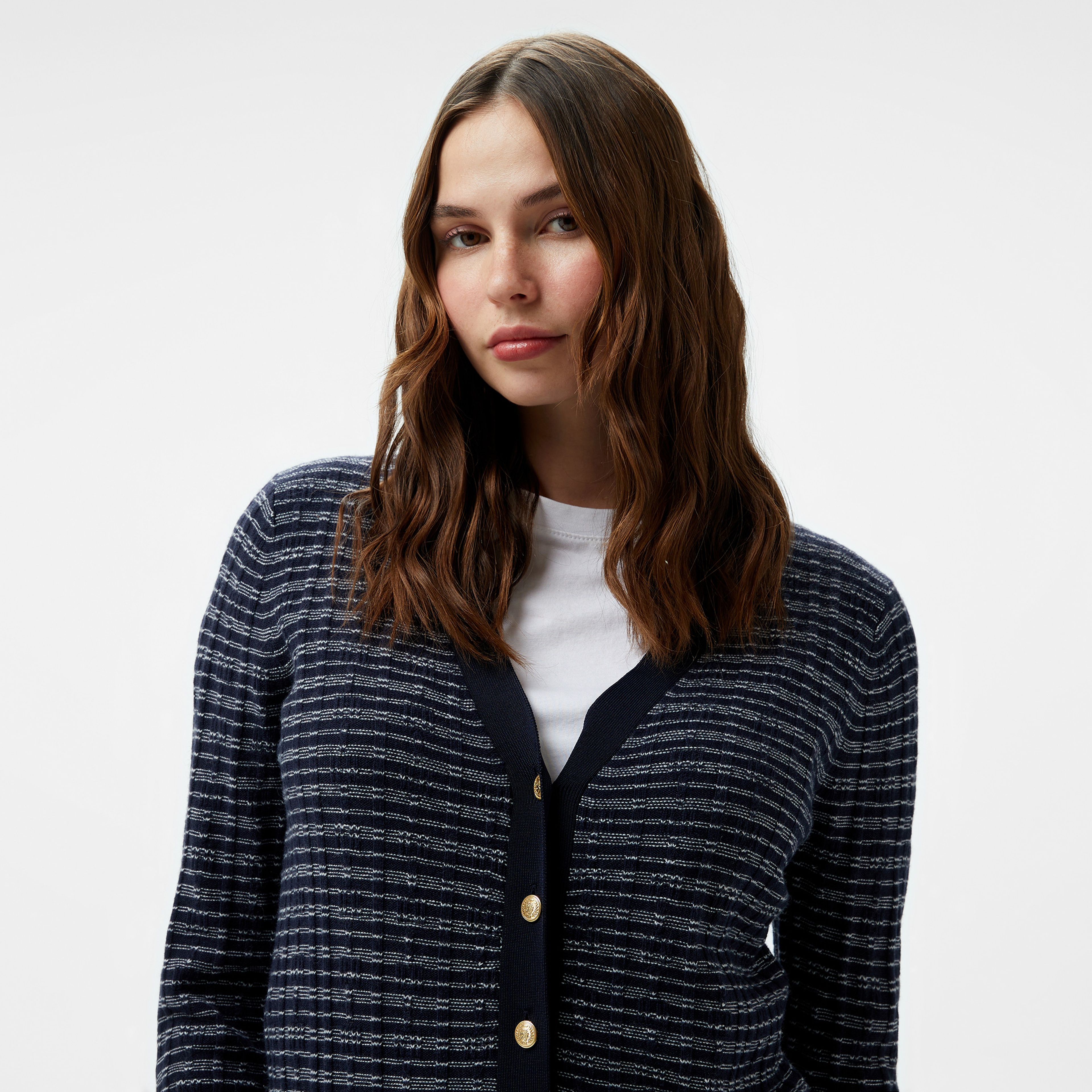 Tommy Hilfiger Textured V-Nk Kadın Beyaz Hırka