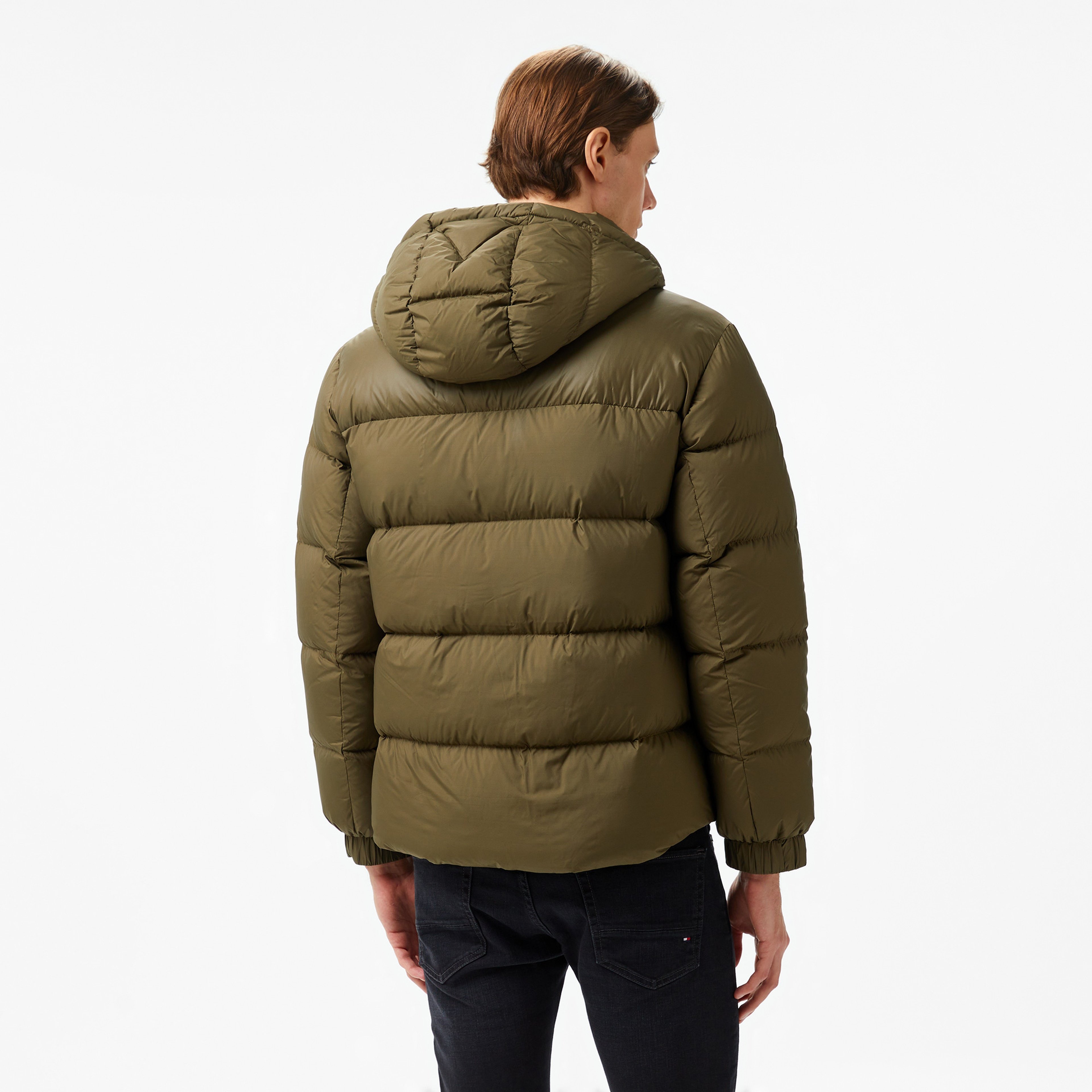 Tommy Hilfiger Mıx Down Hooded Puffer Erkek Haki Ceket
