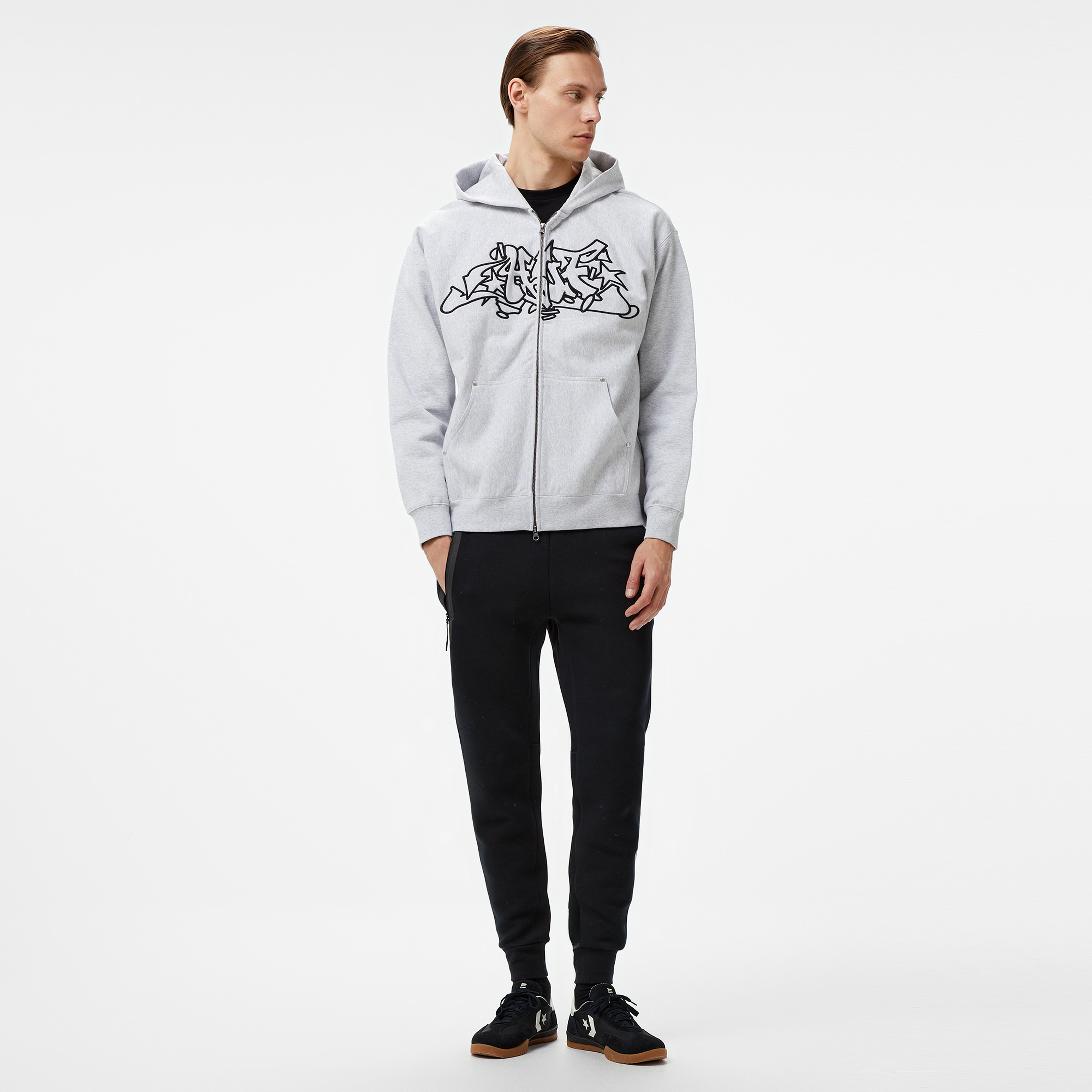 HUF Outlines Heavy Weight F/Z Fleece Erkek Gri Sweatshirt