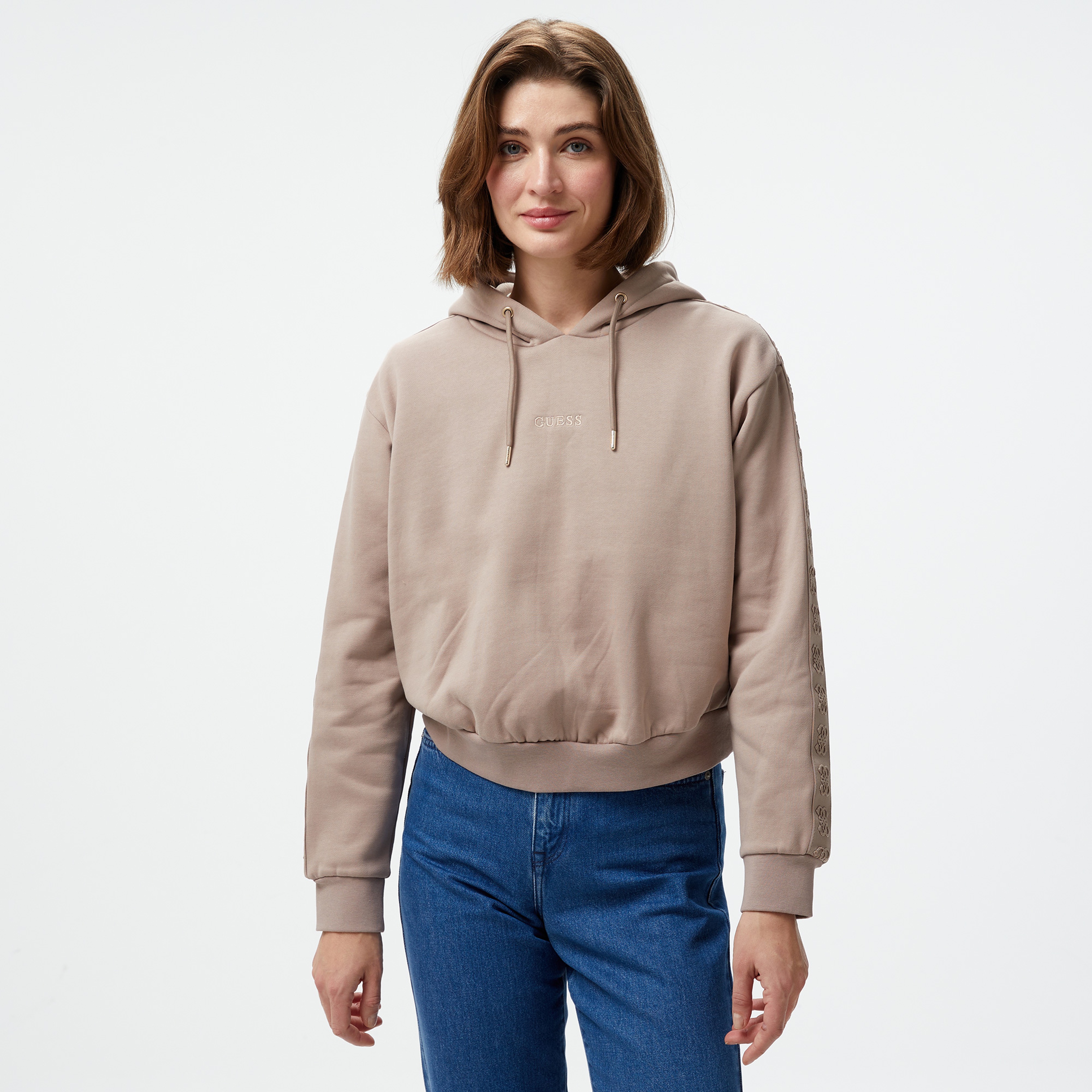 Guess Stacie Cotton Dainty Fleece Kadın Gri Sweatshirt