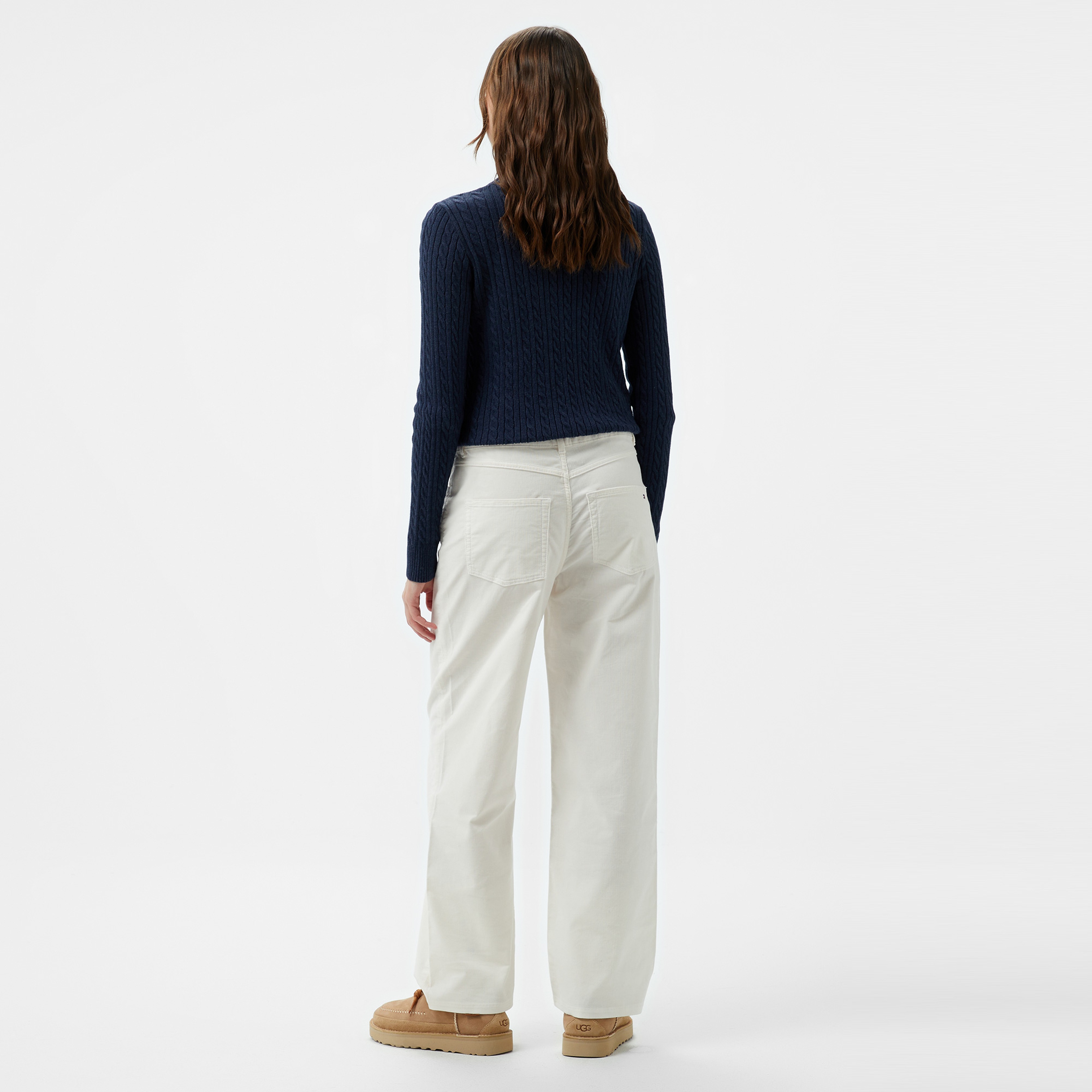 Tommy Hilfiger Corduroy Relaxed Straight Kadın Beyaz Pantolon