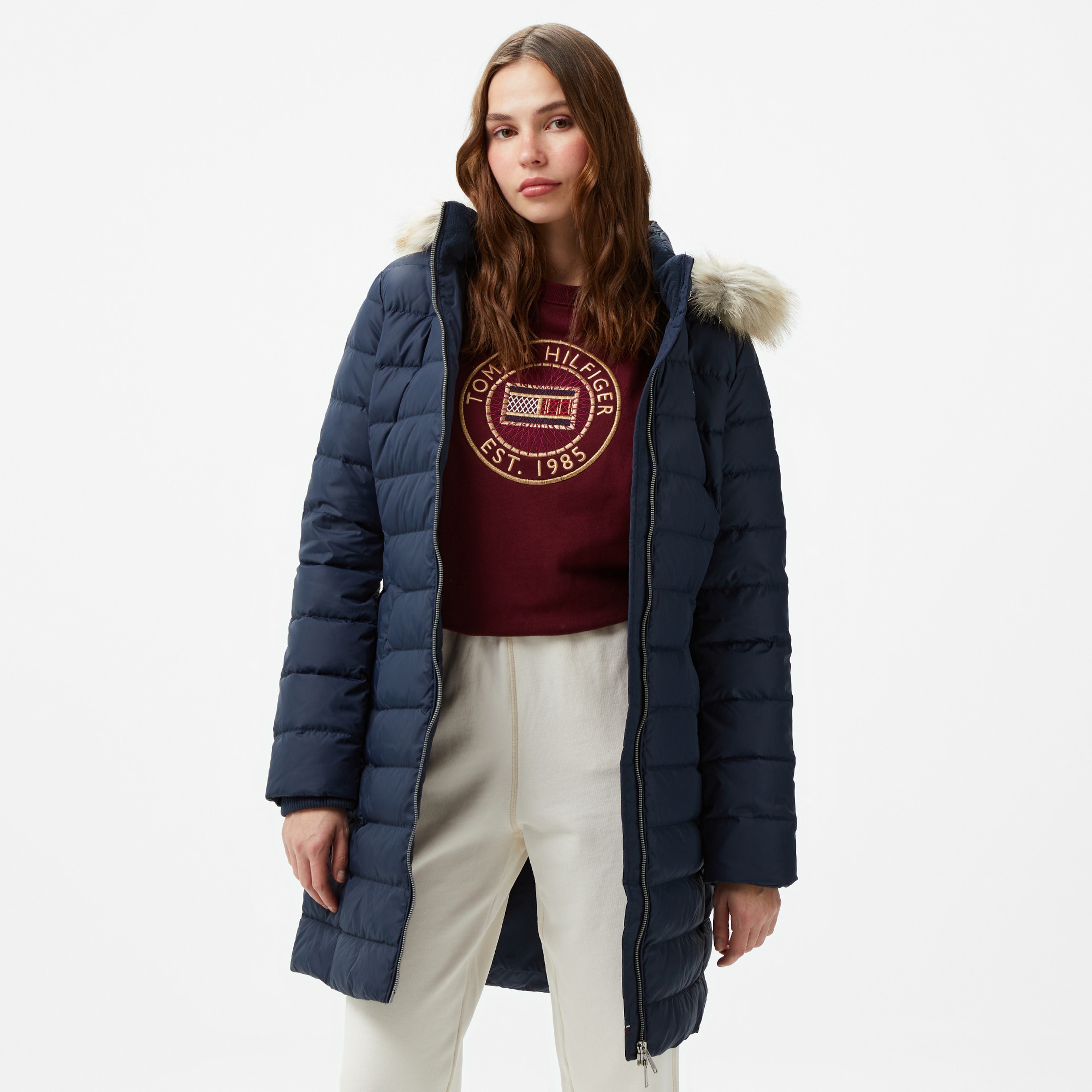 Tommy Hilfiger Jeans Essential Hooded Down Kadın Lacivert Mont