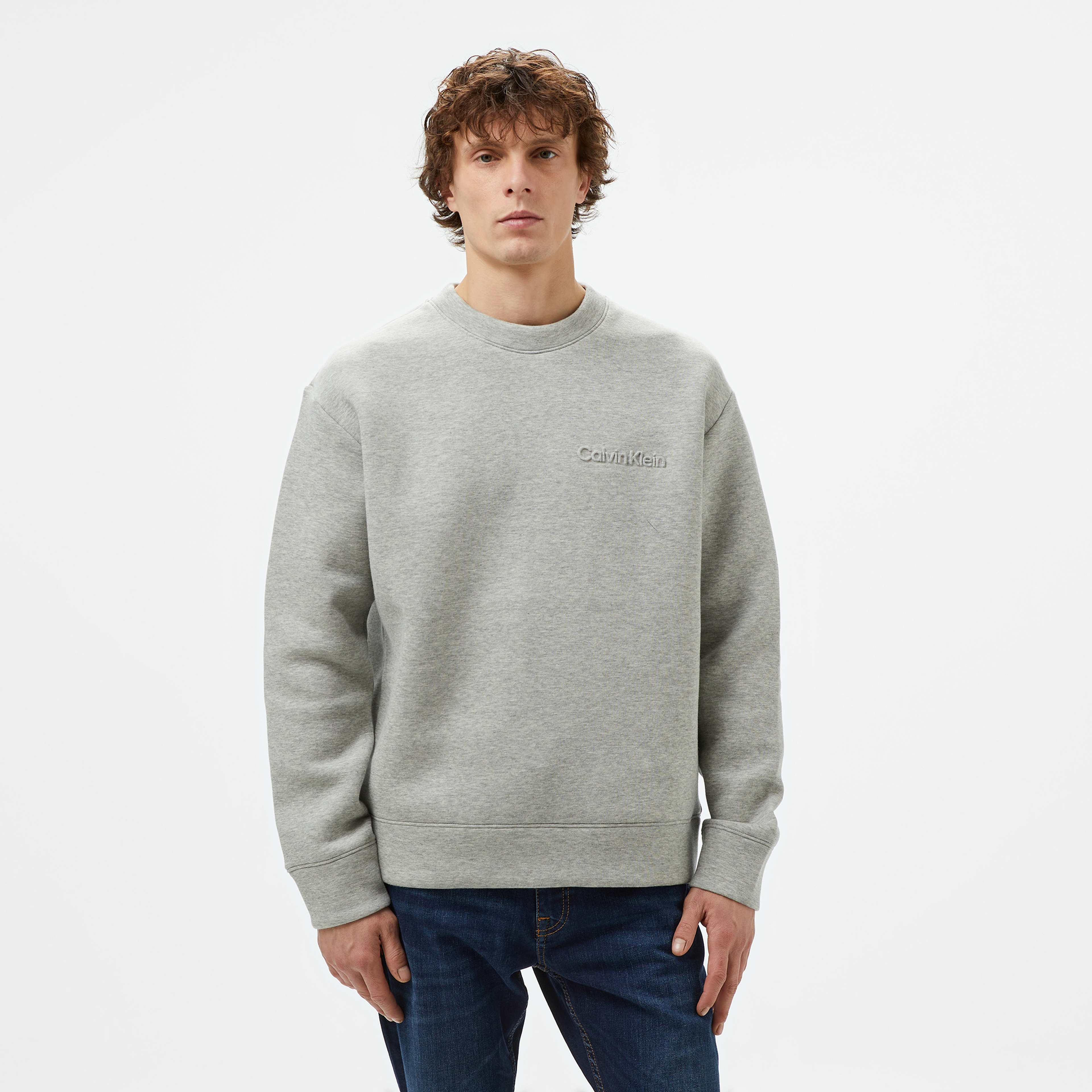 Calvin Klein Spacer Embossed Logo Erkek Gri Sweatshirt