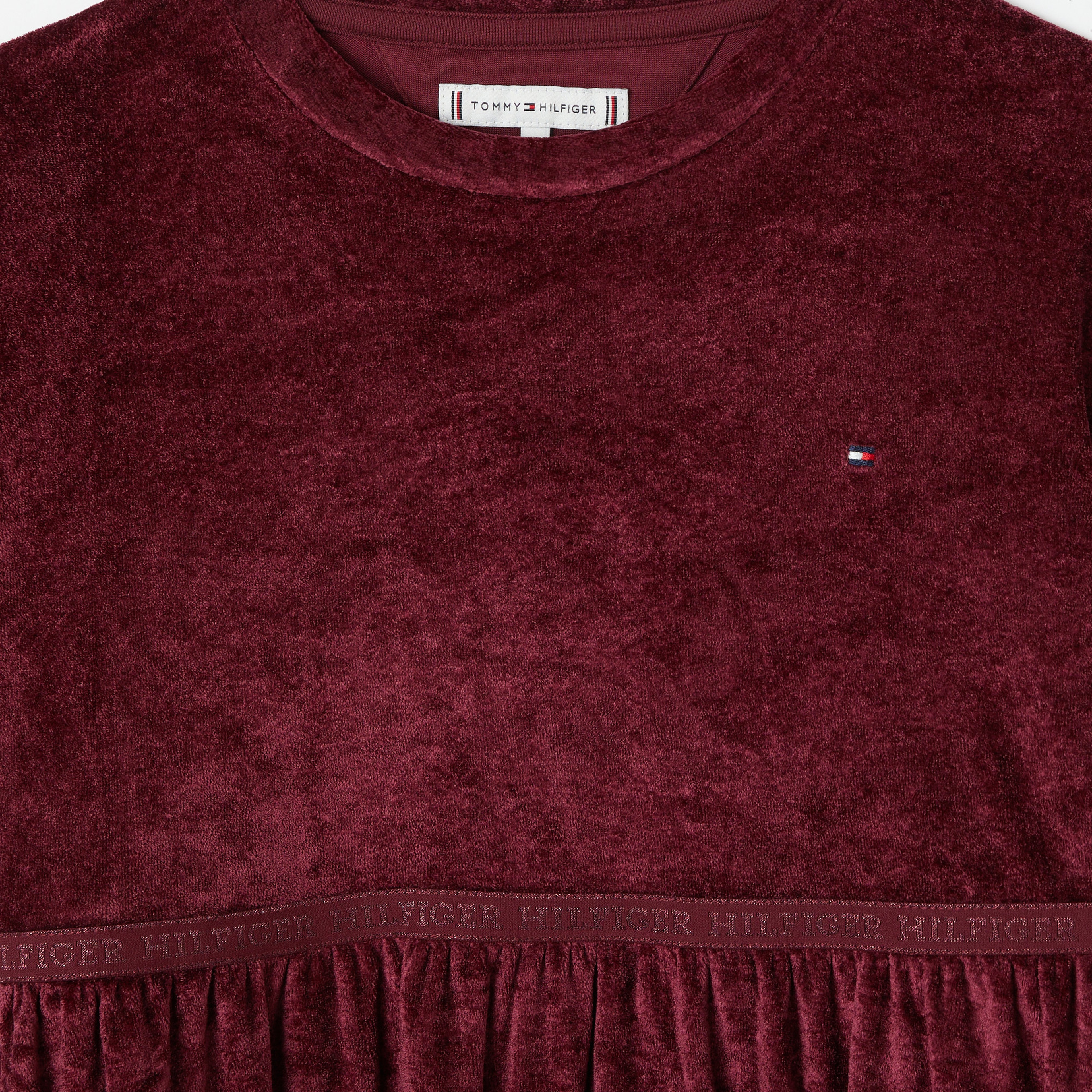 Tommy Hilfiger Velour Çocuk Bordo Elbise