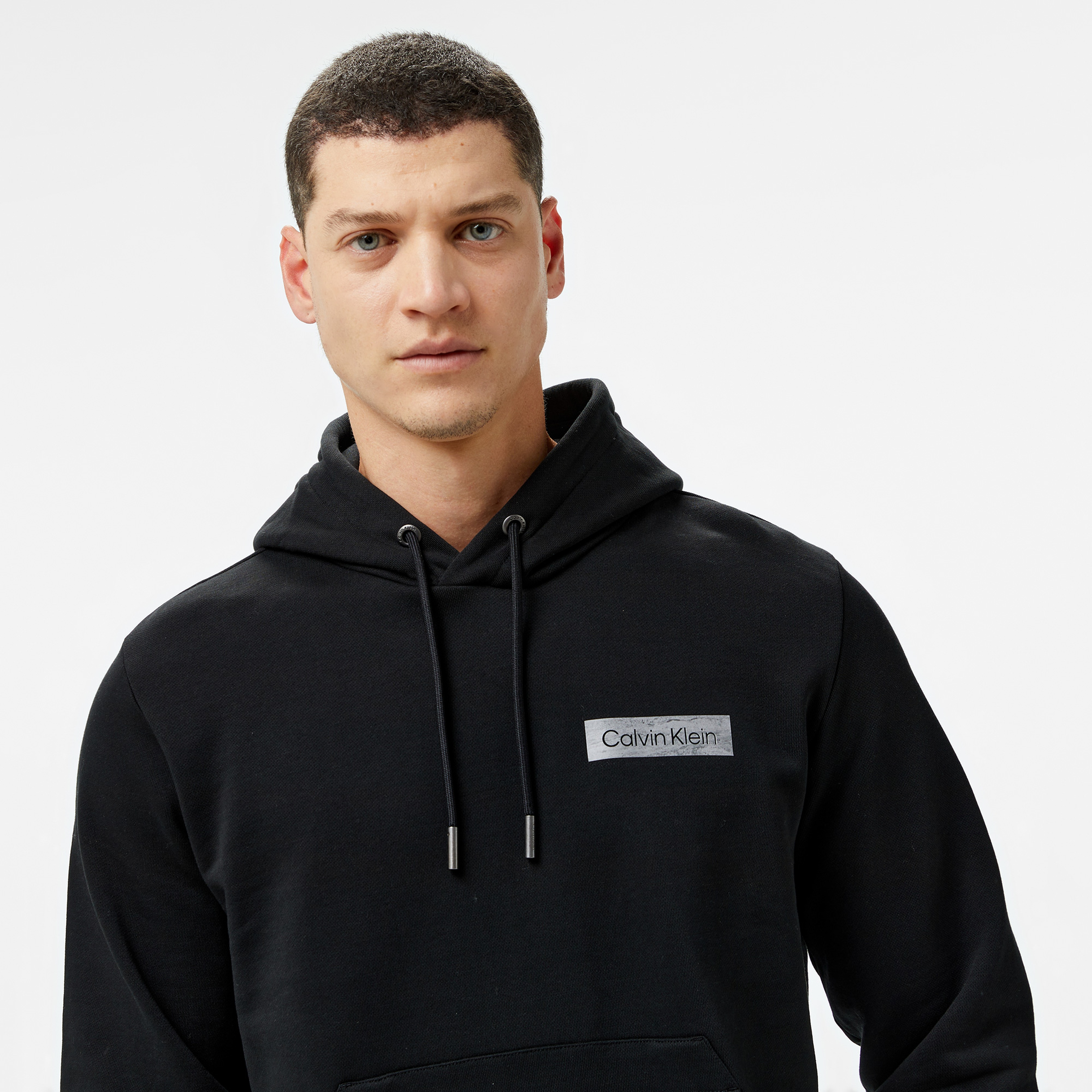 Calvin Klein Raised Concrete Logo Erkek Siyah Hoodie