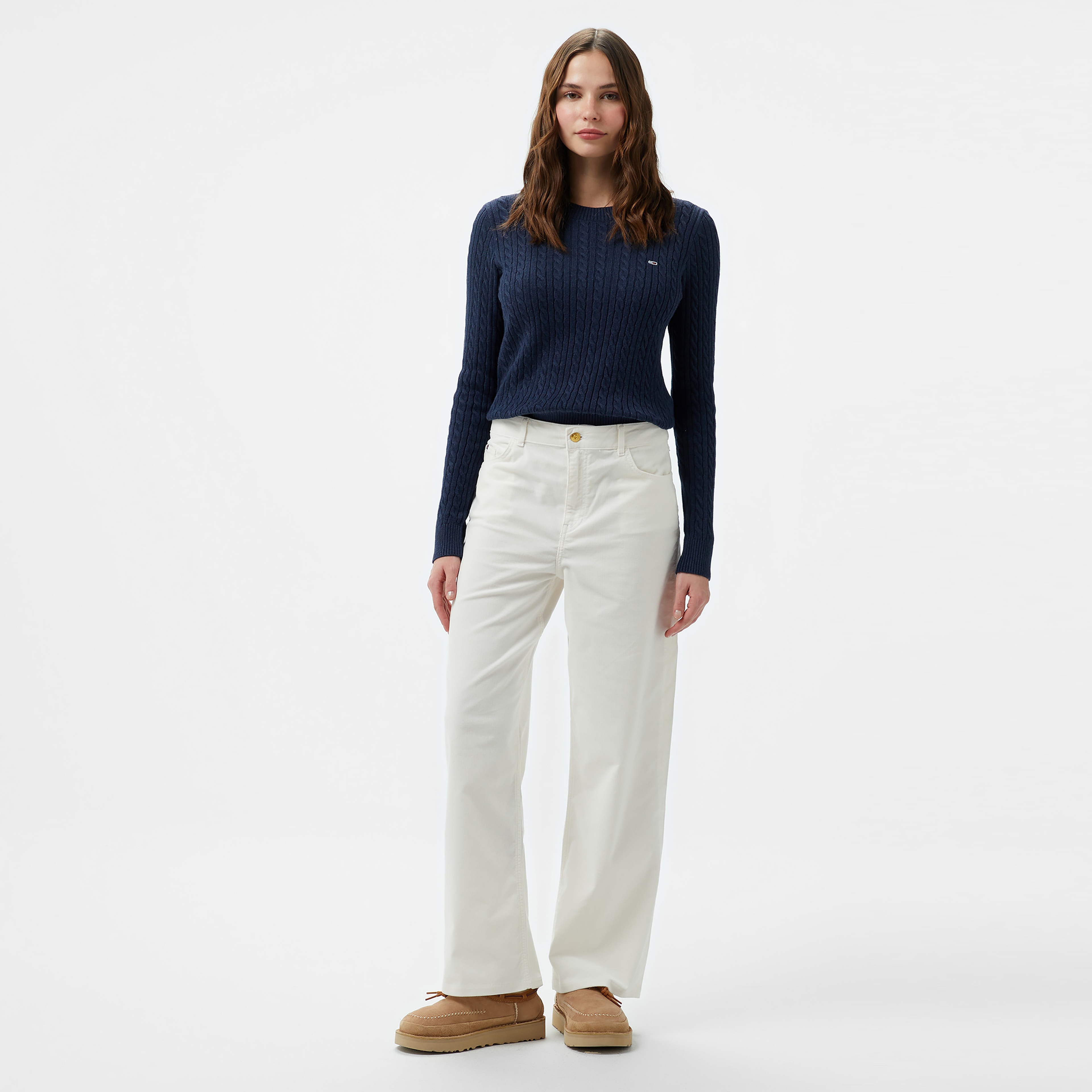 Tommy Hilfiger Corduroy Relaxed Straight Kadın Beyaz Pantolon