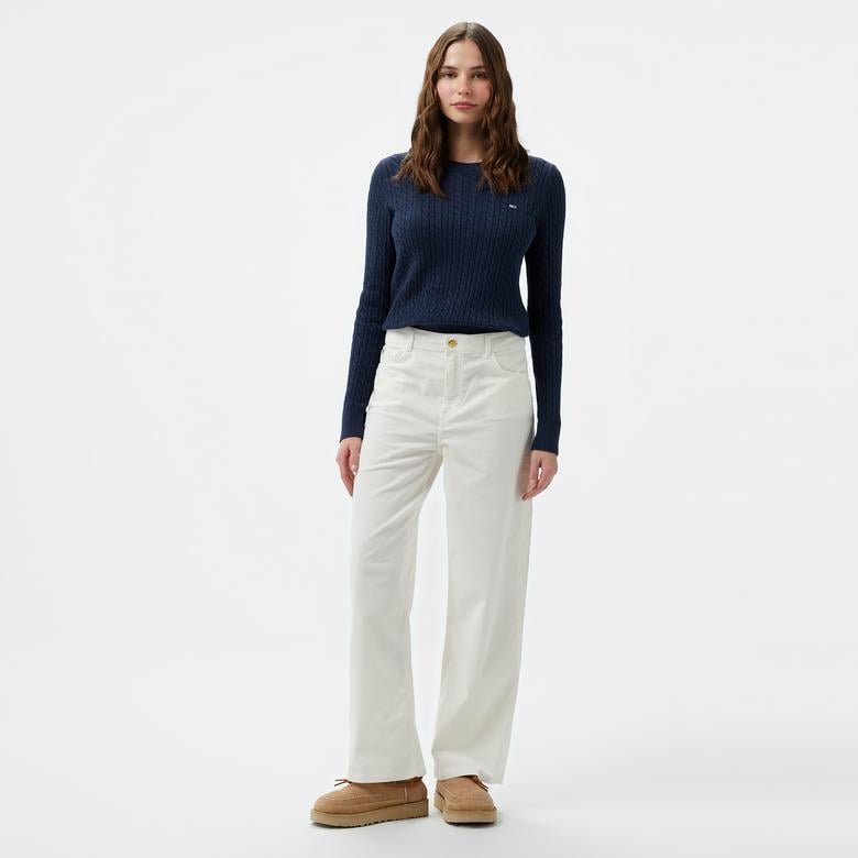 Tommy Hilfiger Corduroy Relaxed Straight Kadın Beyaz Pantolon