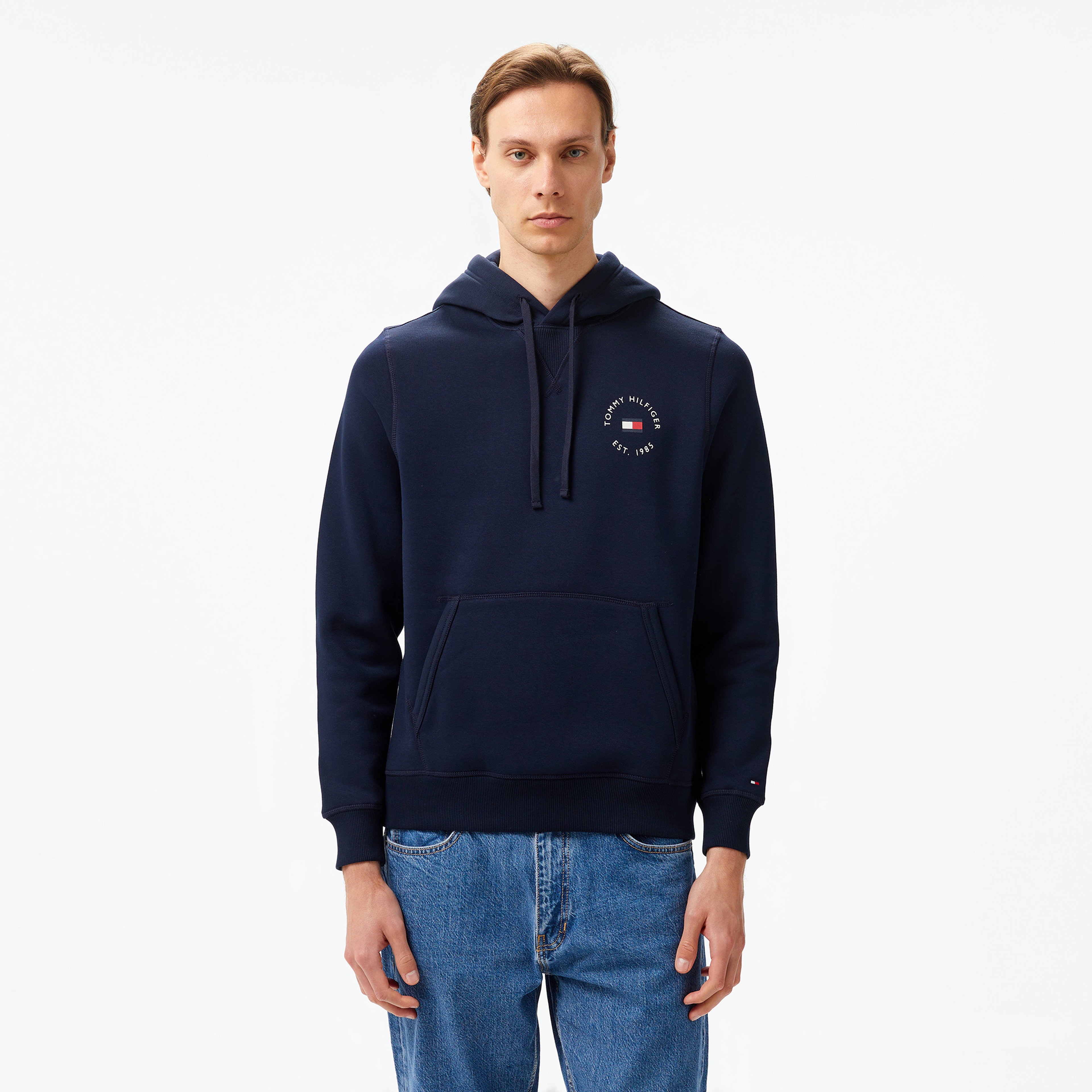 Tommy Hilfiger Hilfiger Roundall Flag Erkek Mavi Hoodie