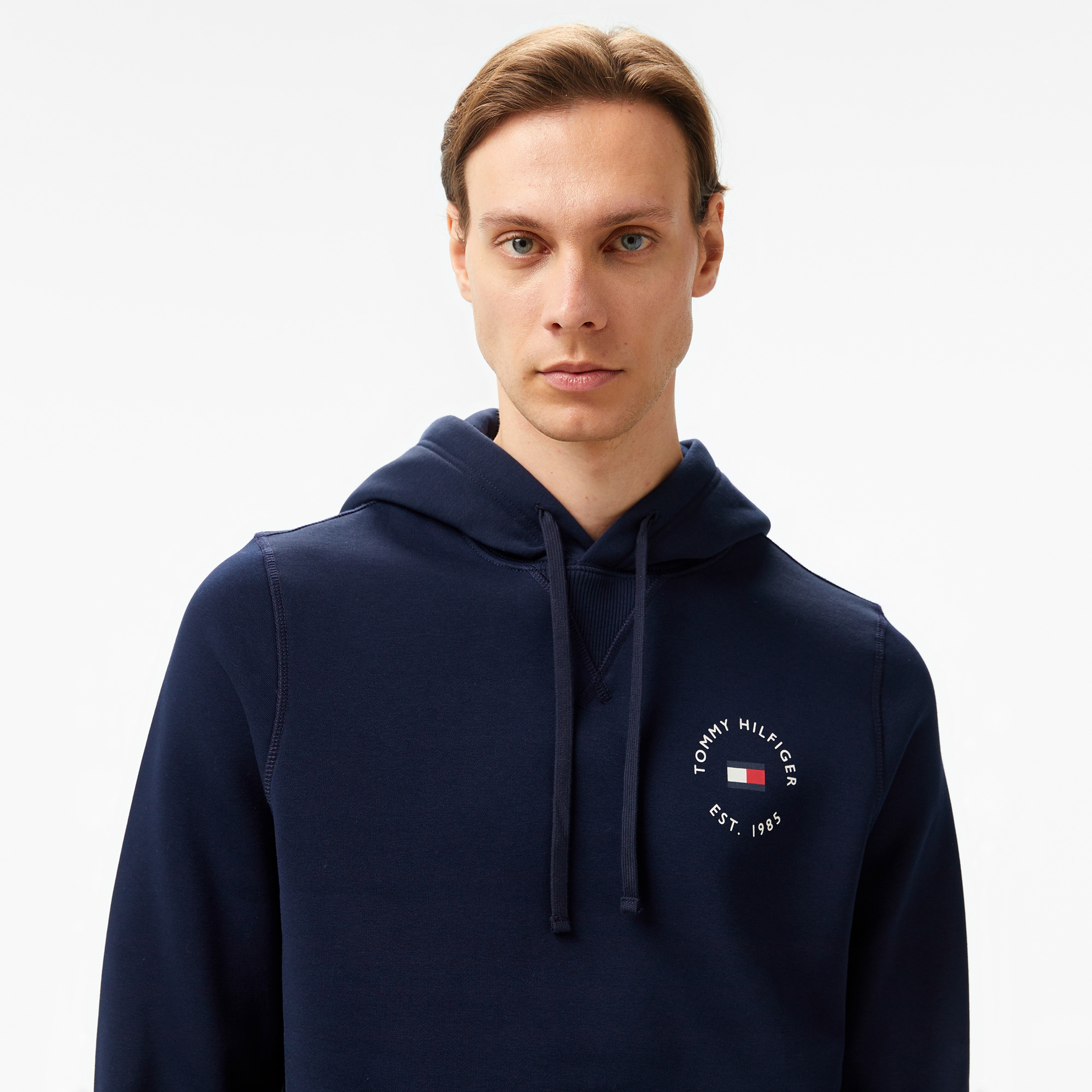 Tommy Hilfiger Hilfiger Roundall Flag Erkek Mavi Hoodie