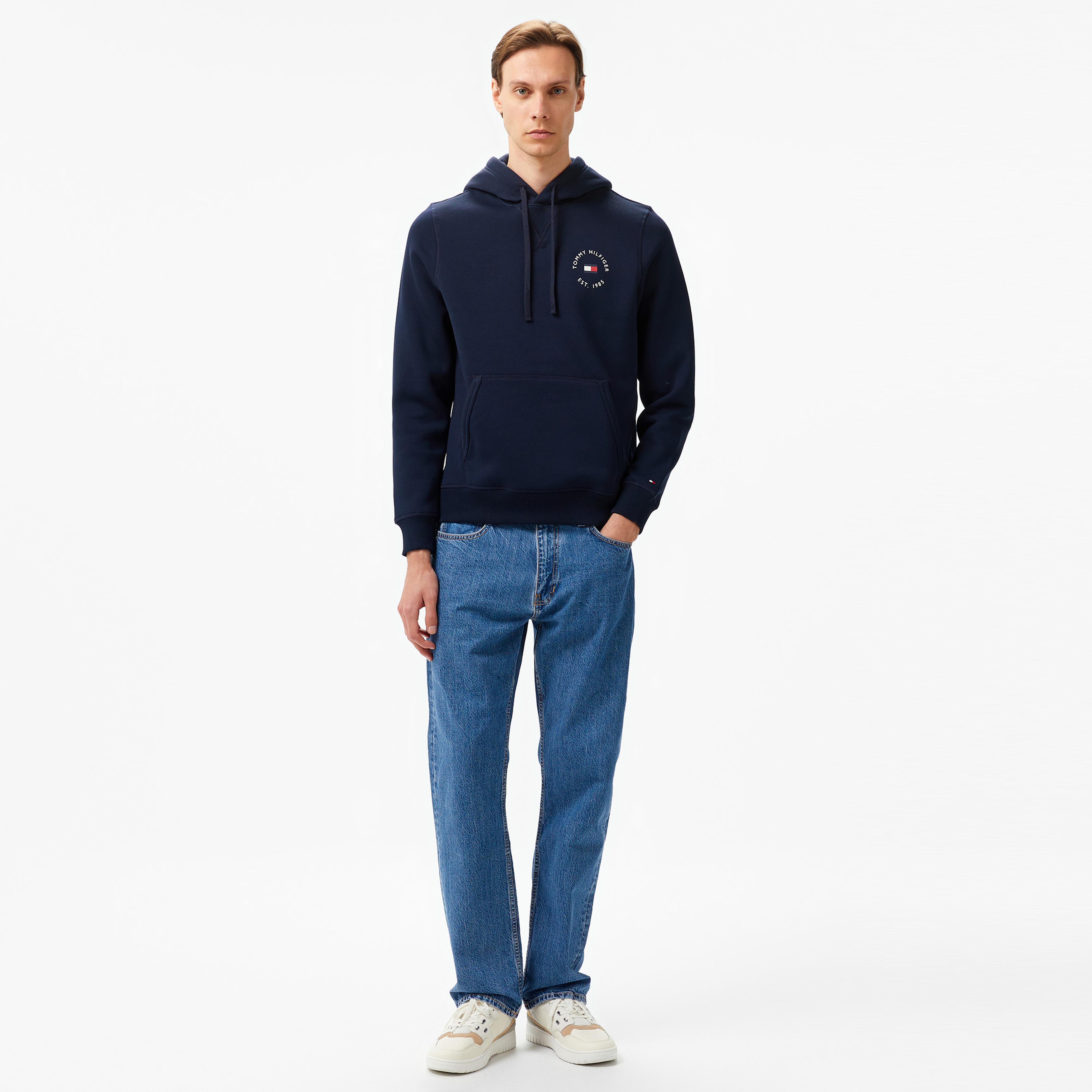 Tommy Hilfiger Hilfiger Roundall Flag Erkek Mavi Hoodie