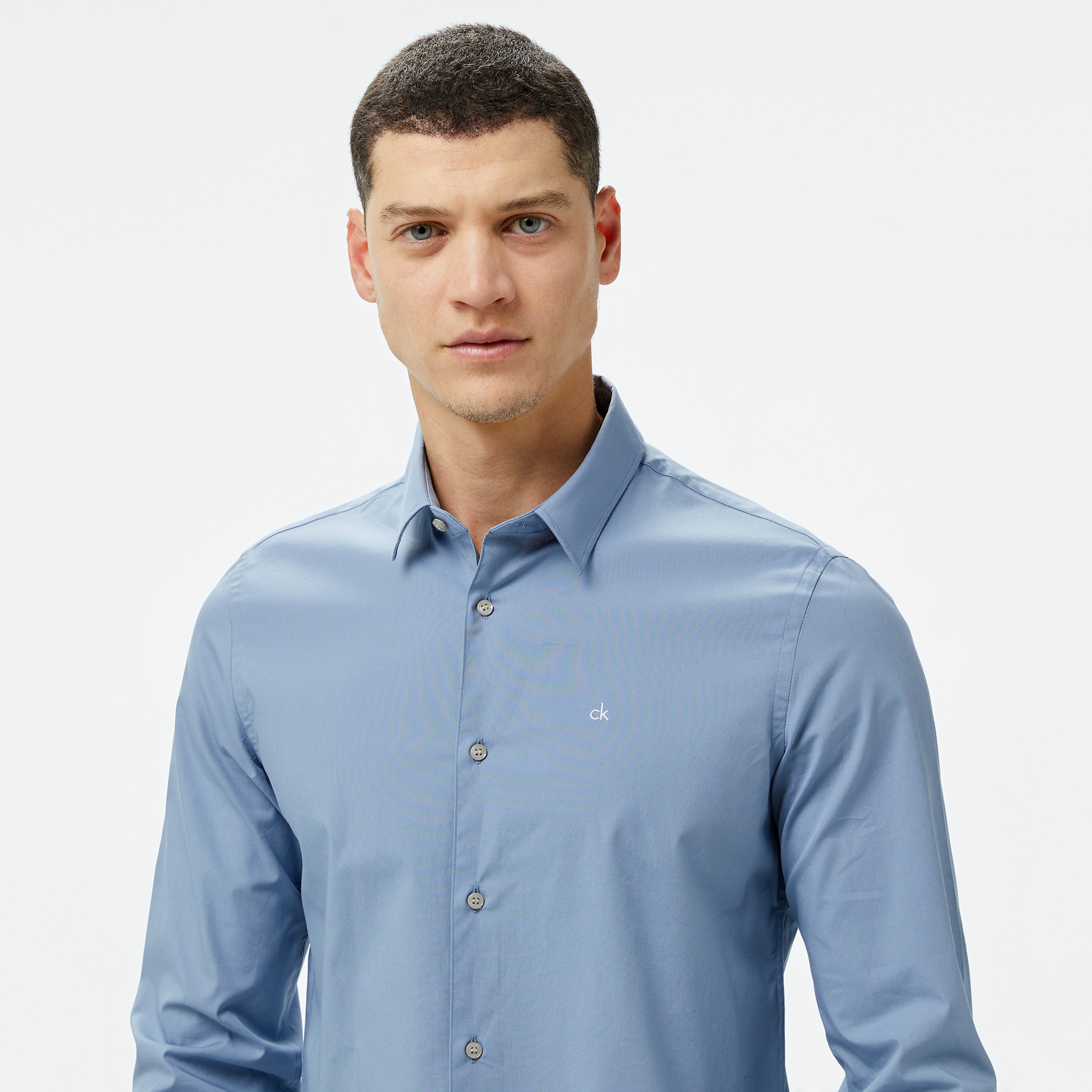 Calvin Klein Poplin Stretch Slim Erkek Lacivert Gömlek
