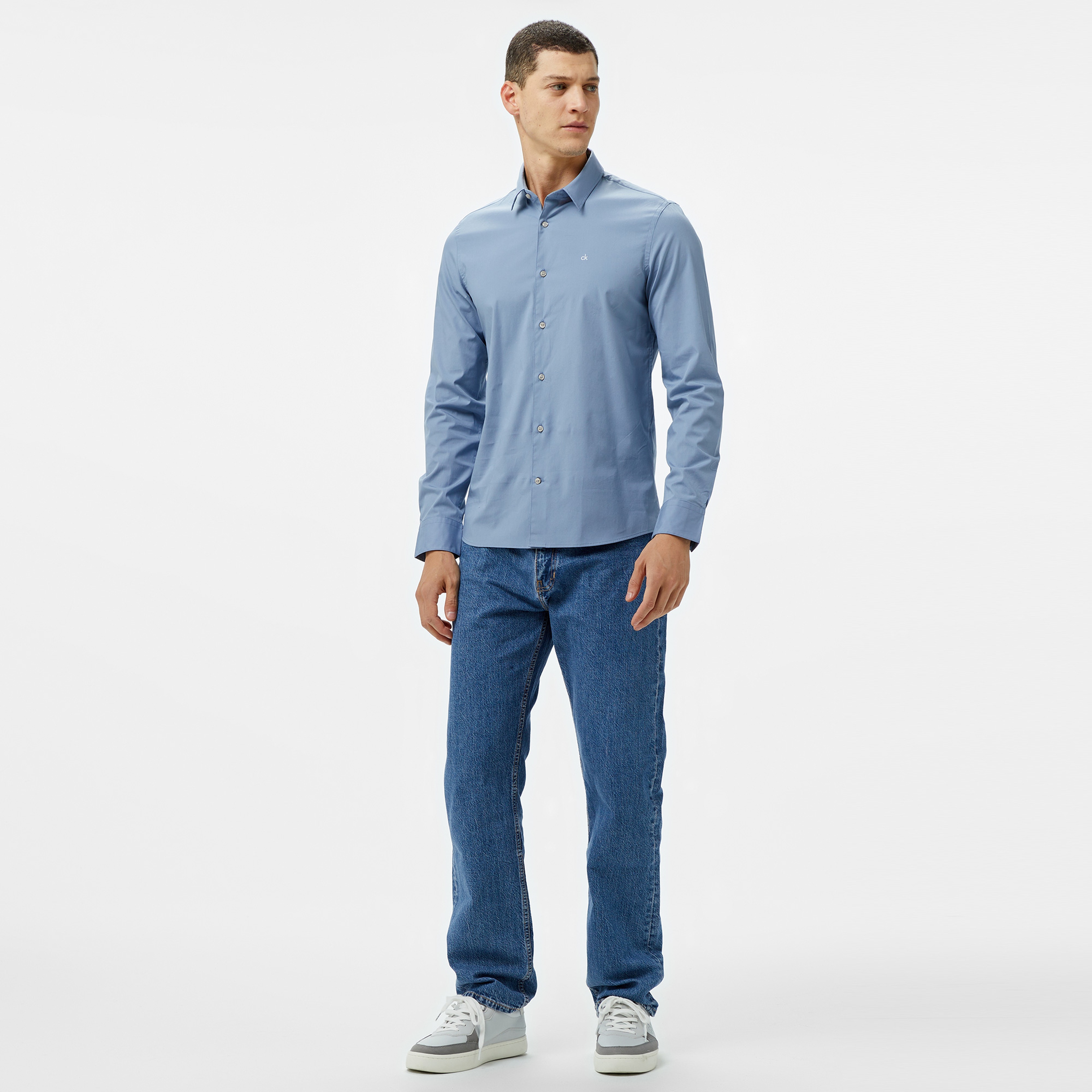 Calvin Klein Poplin Stretch Slim Erkek Lacivert Gömlek