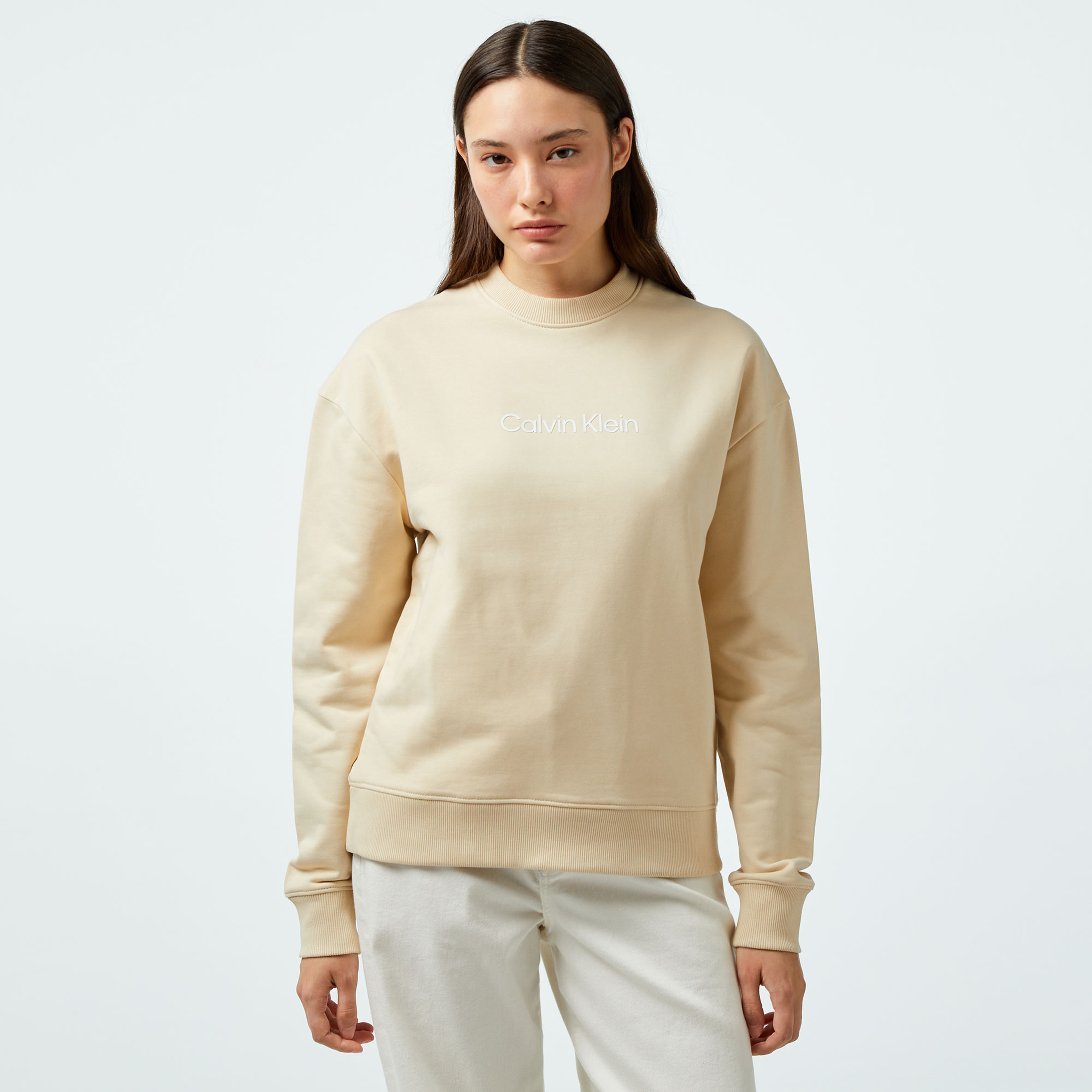Calvin Klein Hero Logo Kadın Gri Sweatshirt
