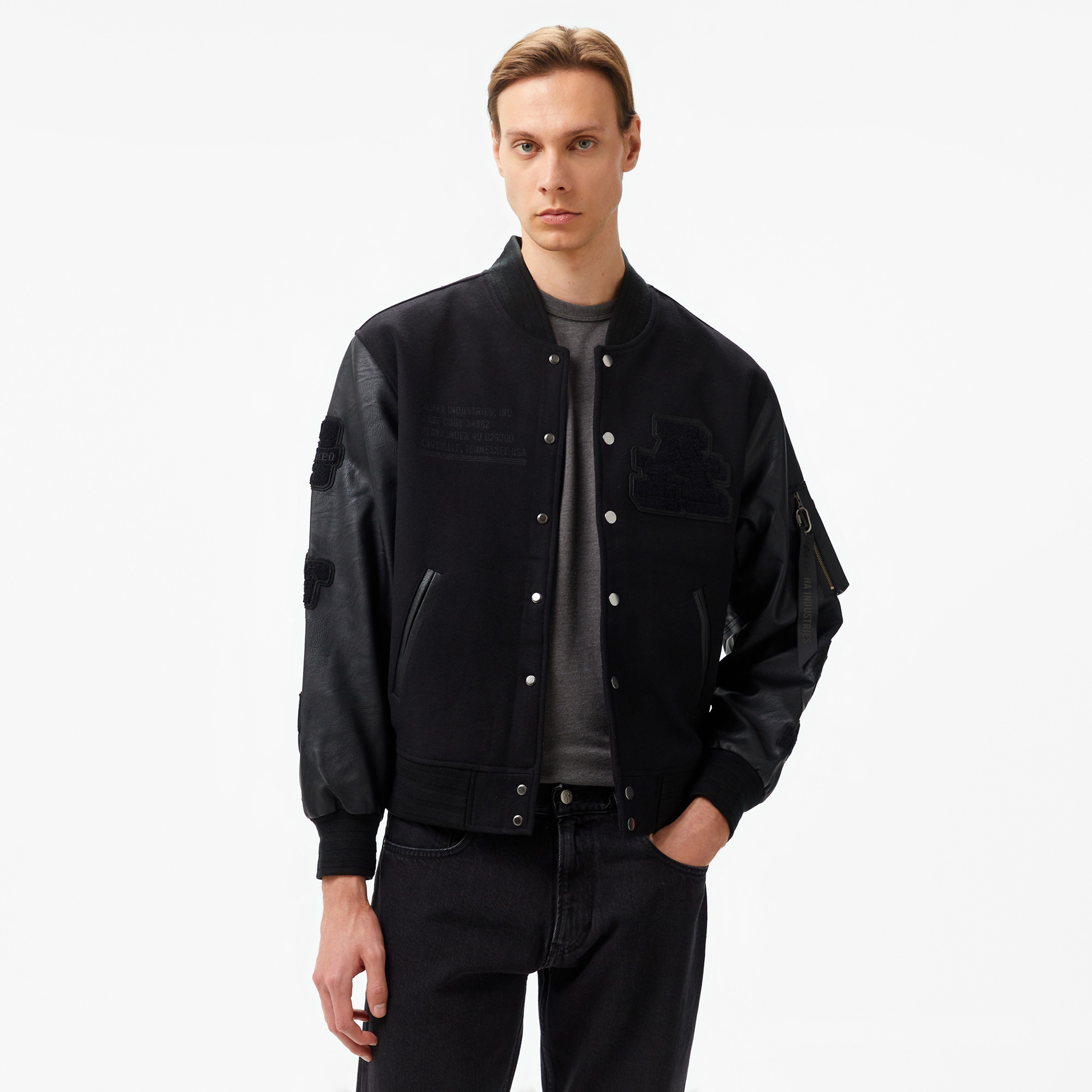 Alpha Industries Leather Ma-1 Varsity Unisex Siyah Ceket