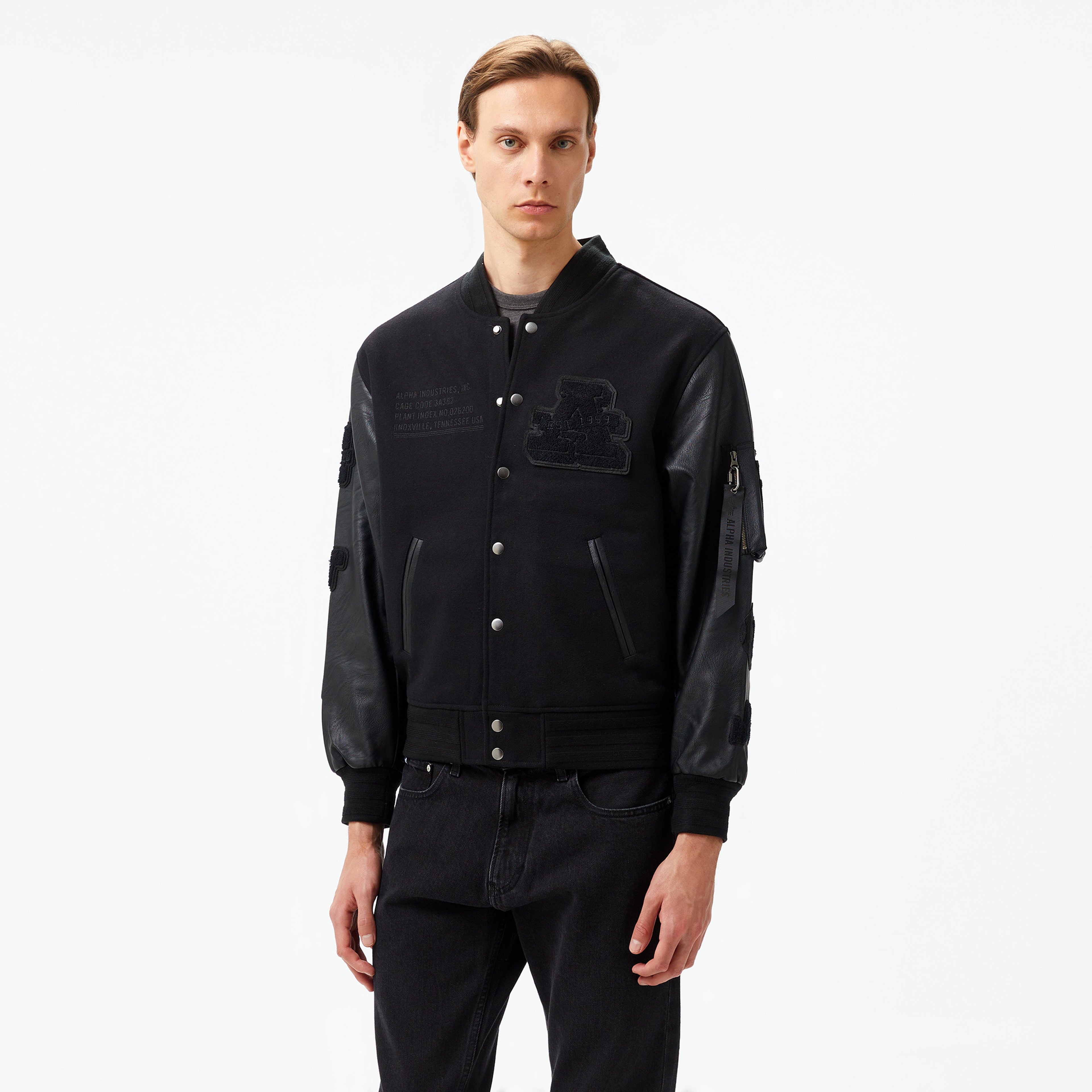 Alpha Industries Leather Ma-1 Varsity Unisex Siyah Ceket