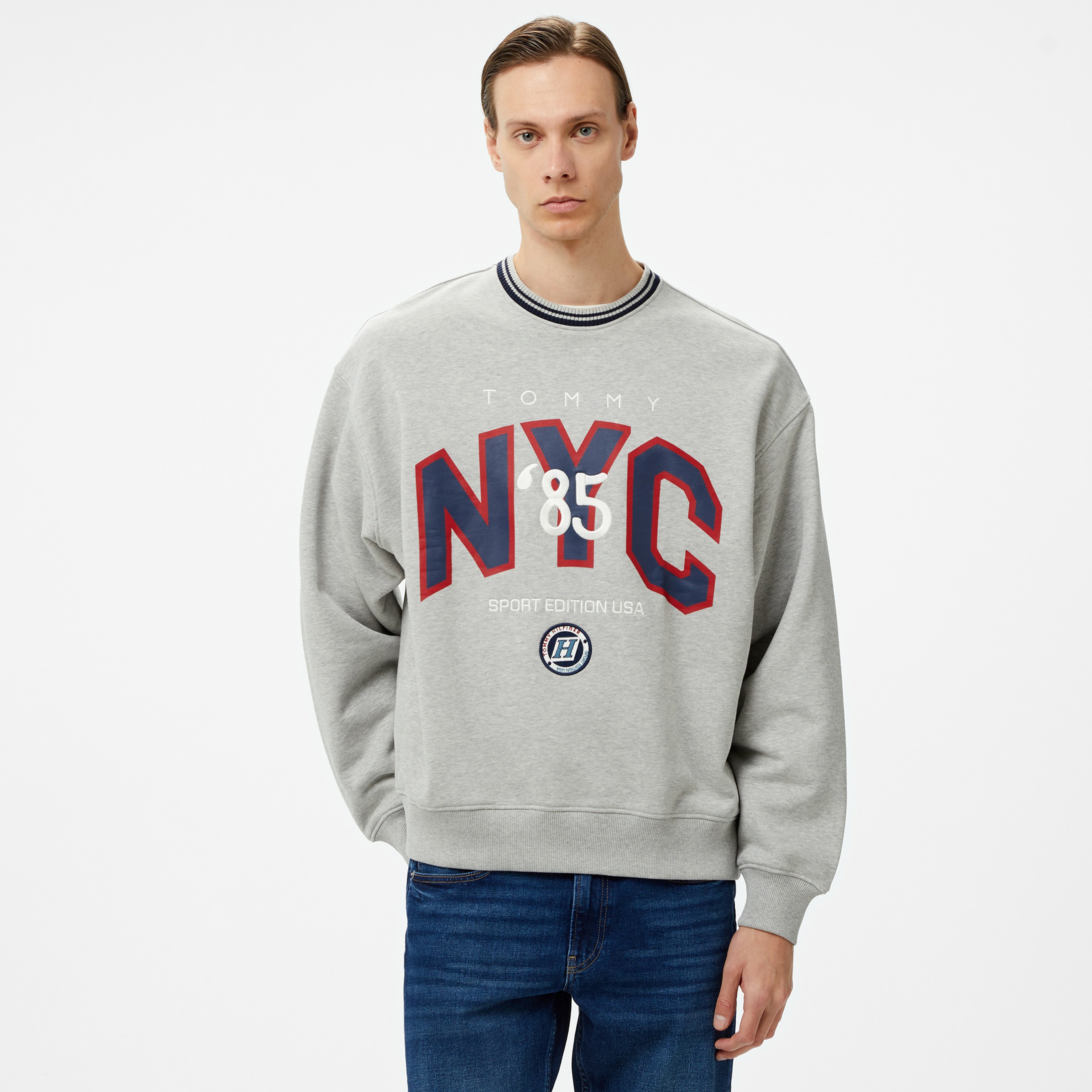 Tommy Hilfiger Jeans Tj Game Day Nyc Crew Erkek Gri Sweatshirt