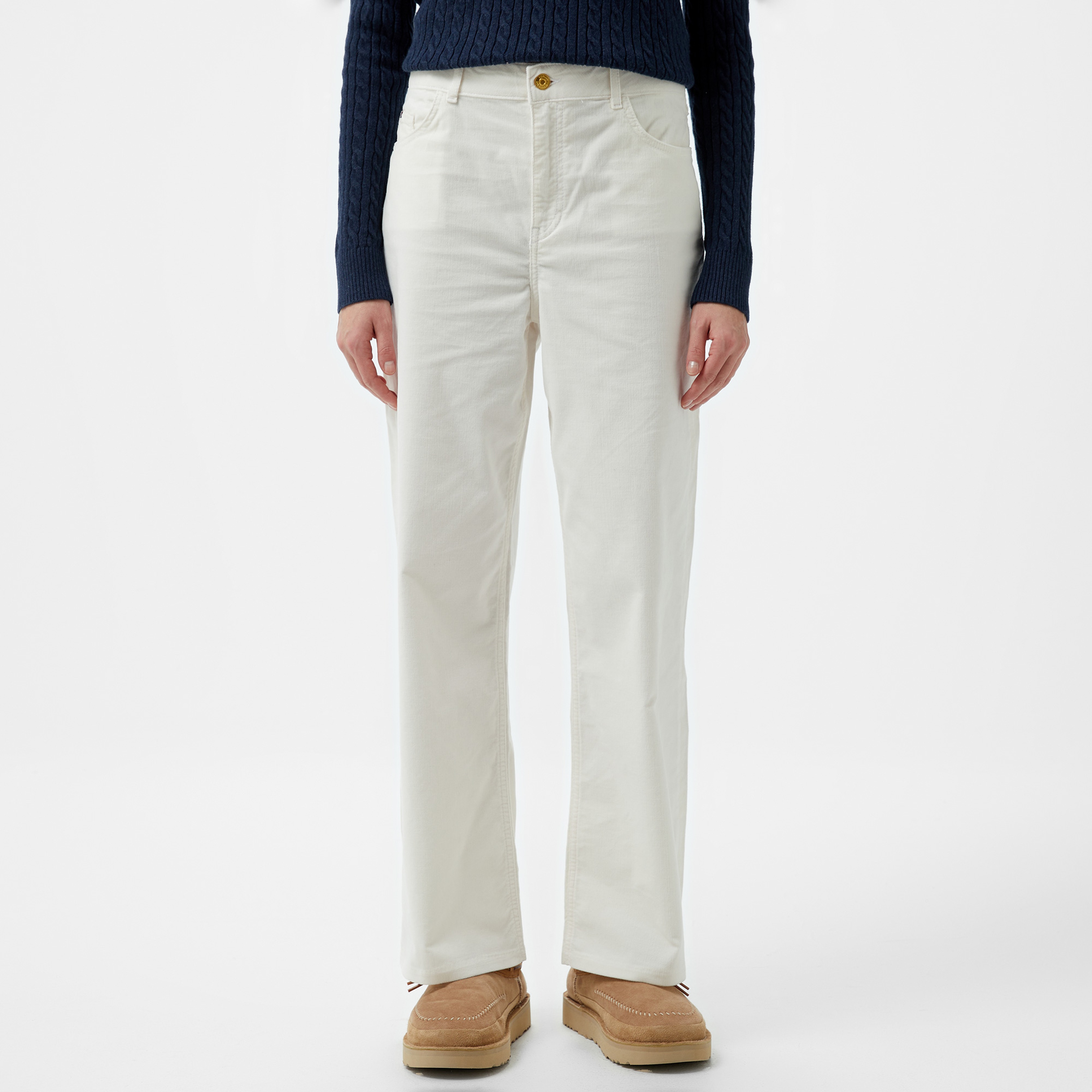 Tommy Hilfiger Corduroy Relaxed Straight Kadın Beyaz Pantolon