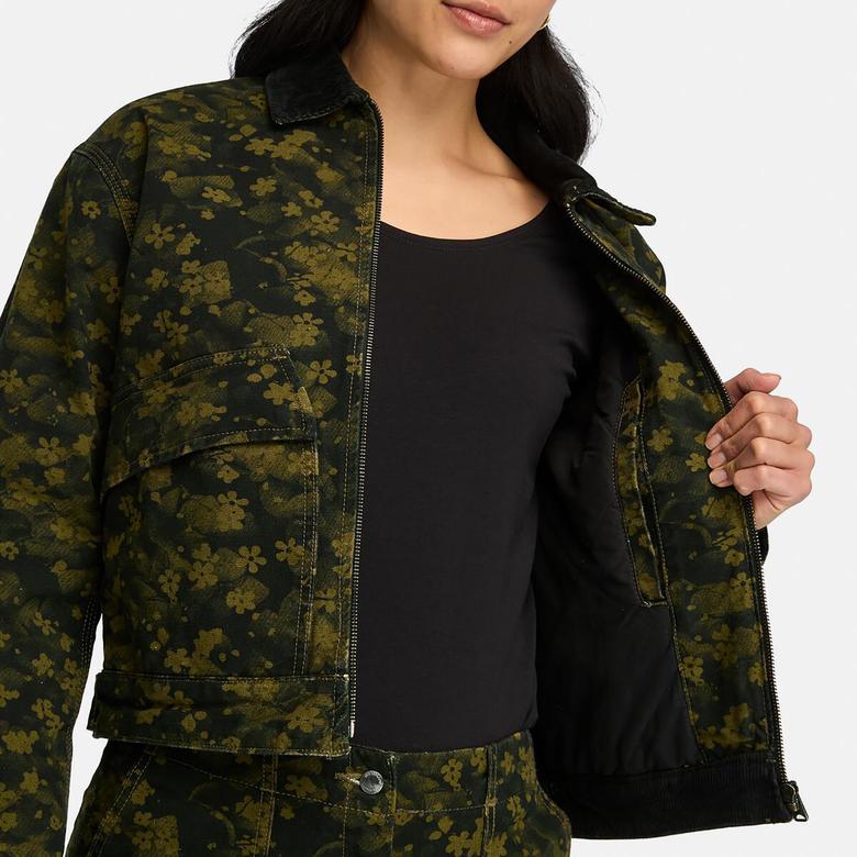 Timberland Strafford Quılted Washed Canvas Printed Kadın Yeşil Ceket