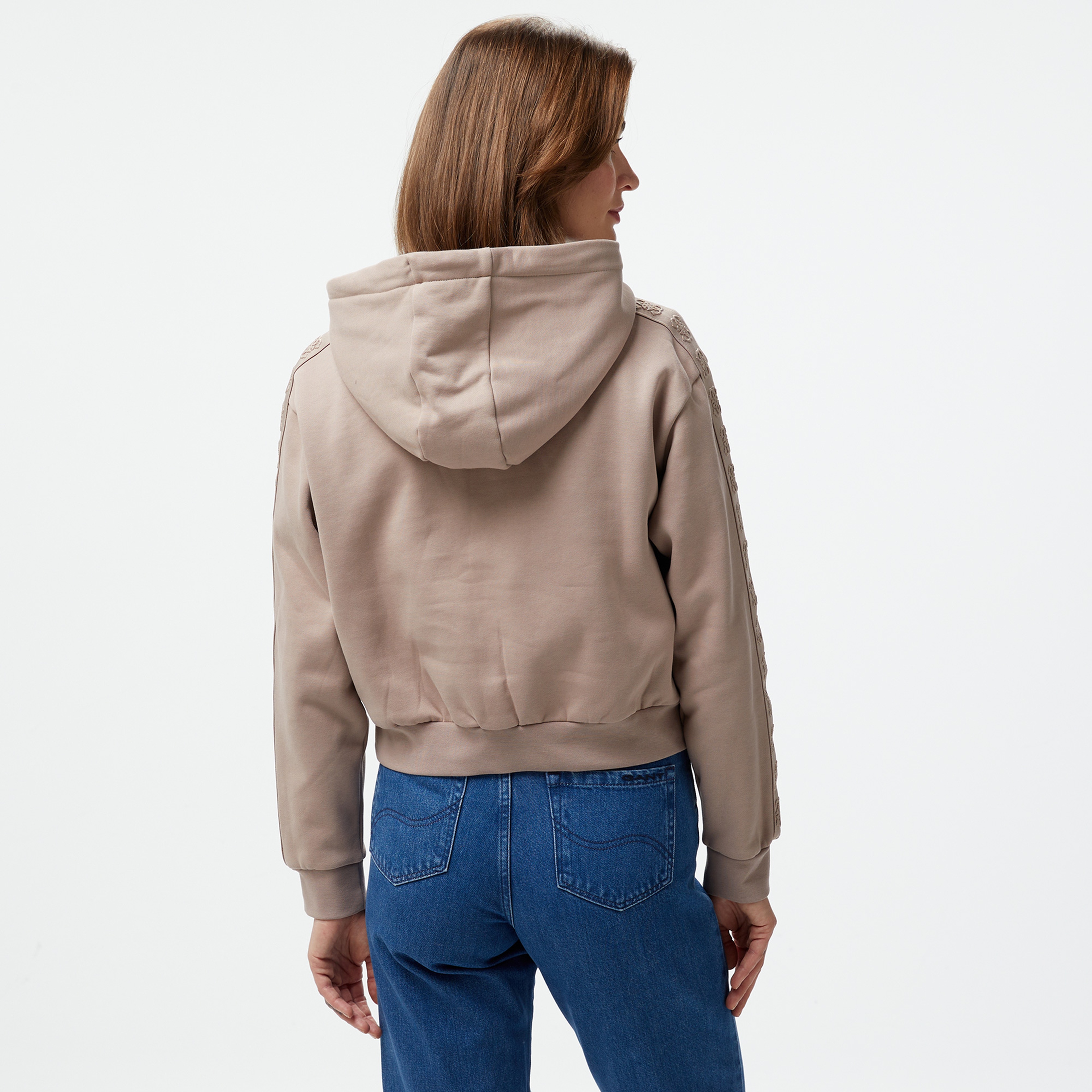 Guess Stacie Cotton Dainty Fleece Kadın Gri Sweatshirt