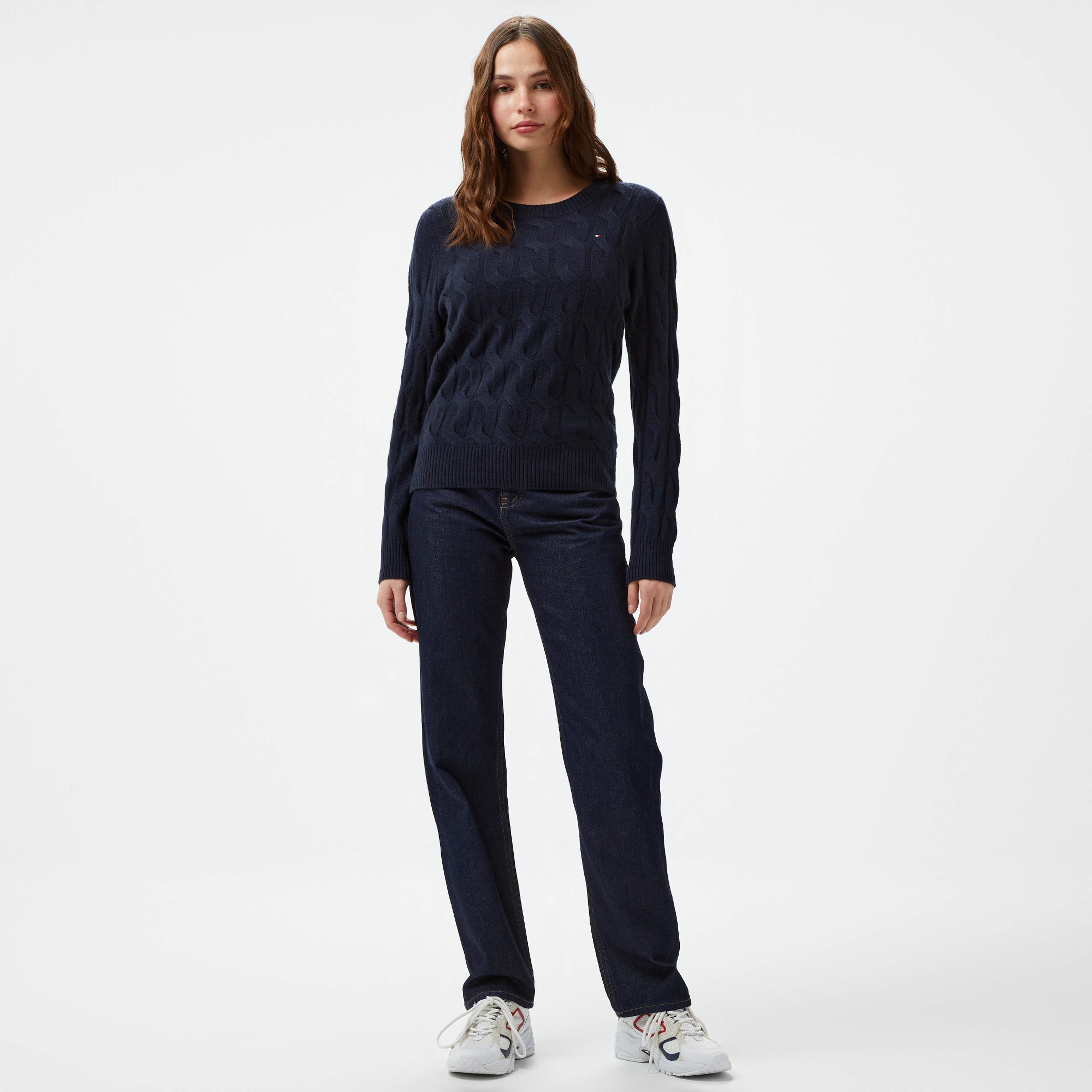 Tommy Hilfiger Soft Wool Cable Kadın Mavi Kazak