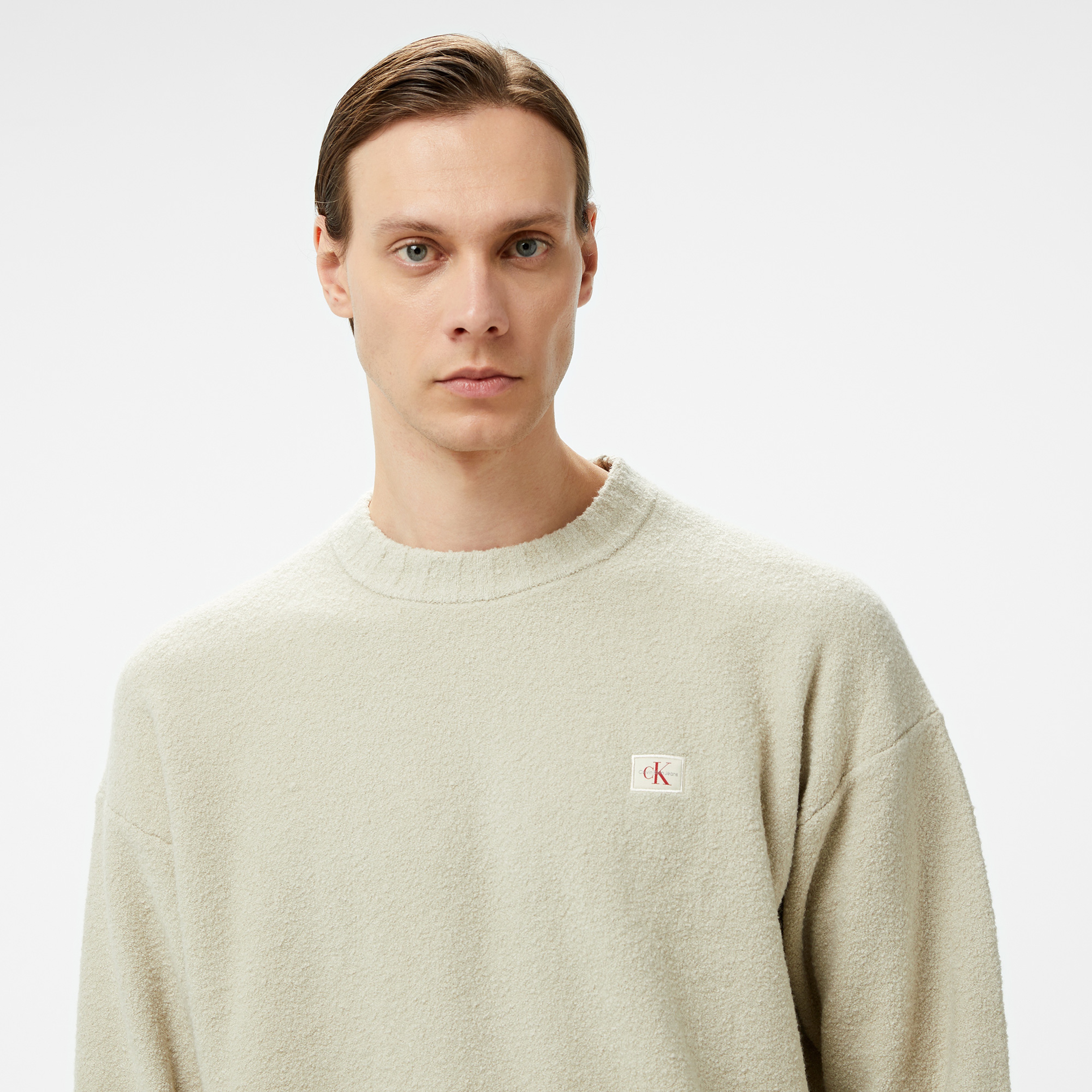 Calvin Klein Jeans Boucle Boxy Erkek Bej Kazak