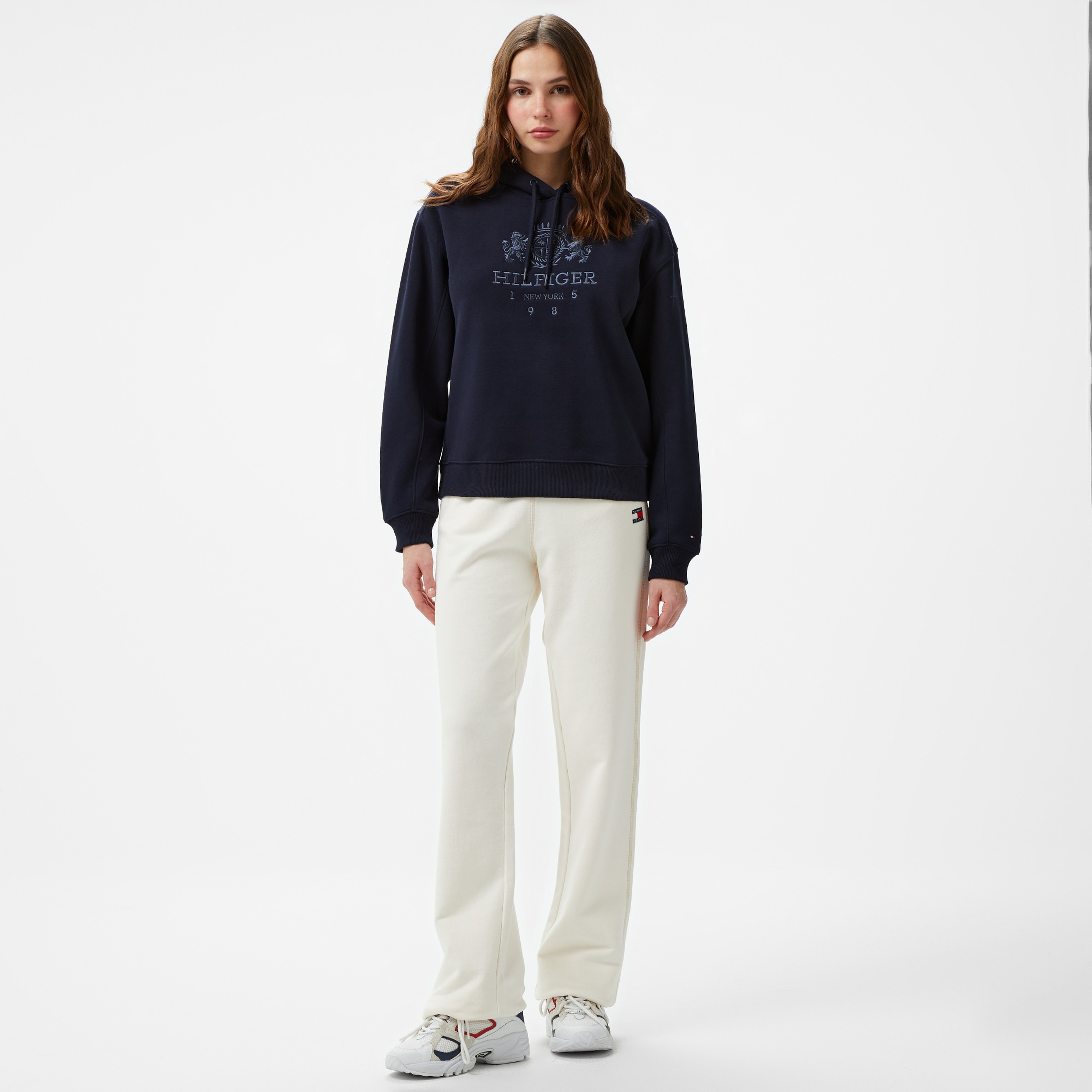 Tommy Hilfiger Varsity Crest Kadın Mavi Hoodie