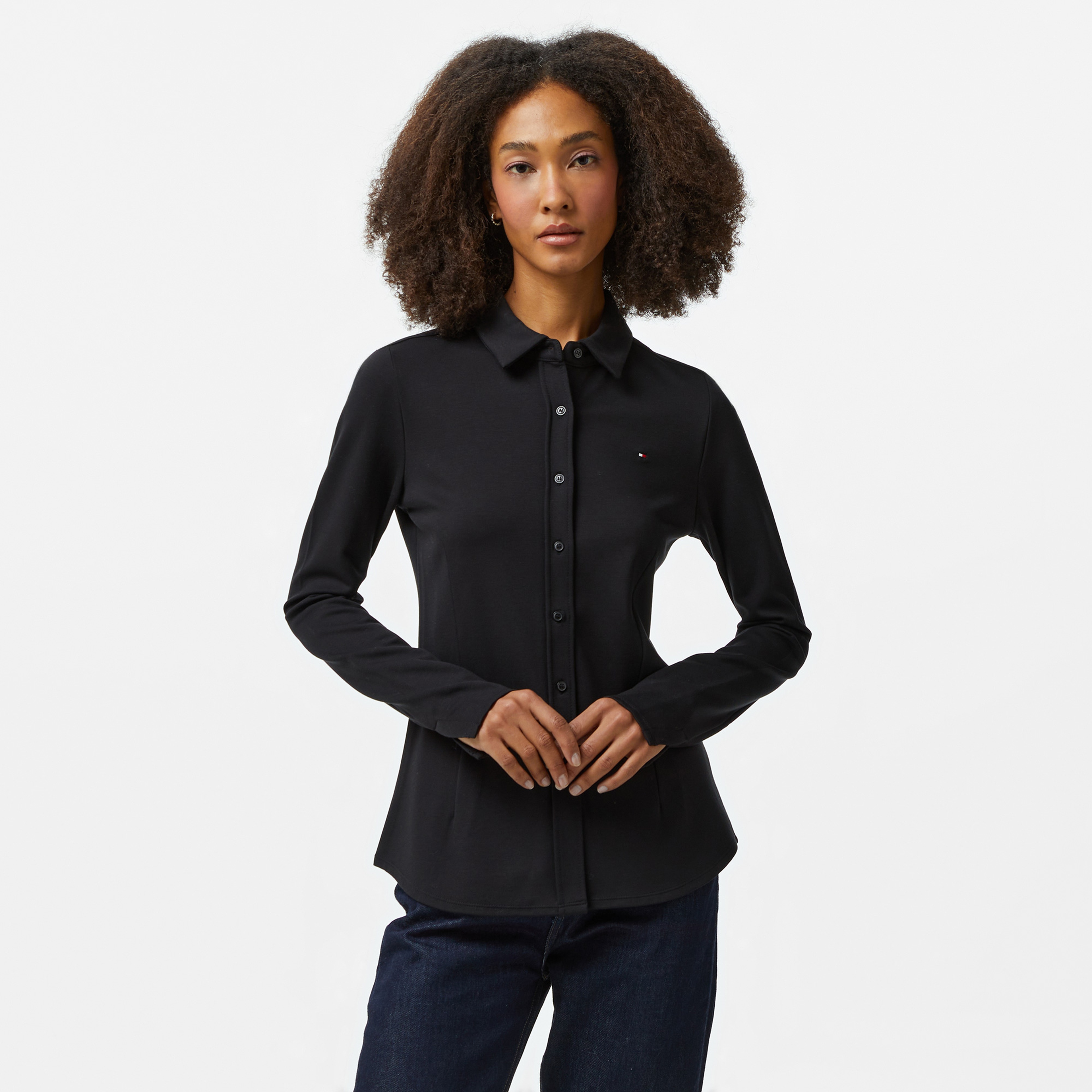 Tommy Hilfiger Slim Button Down Kadın Siyah Gömlek