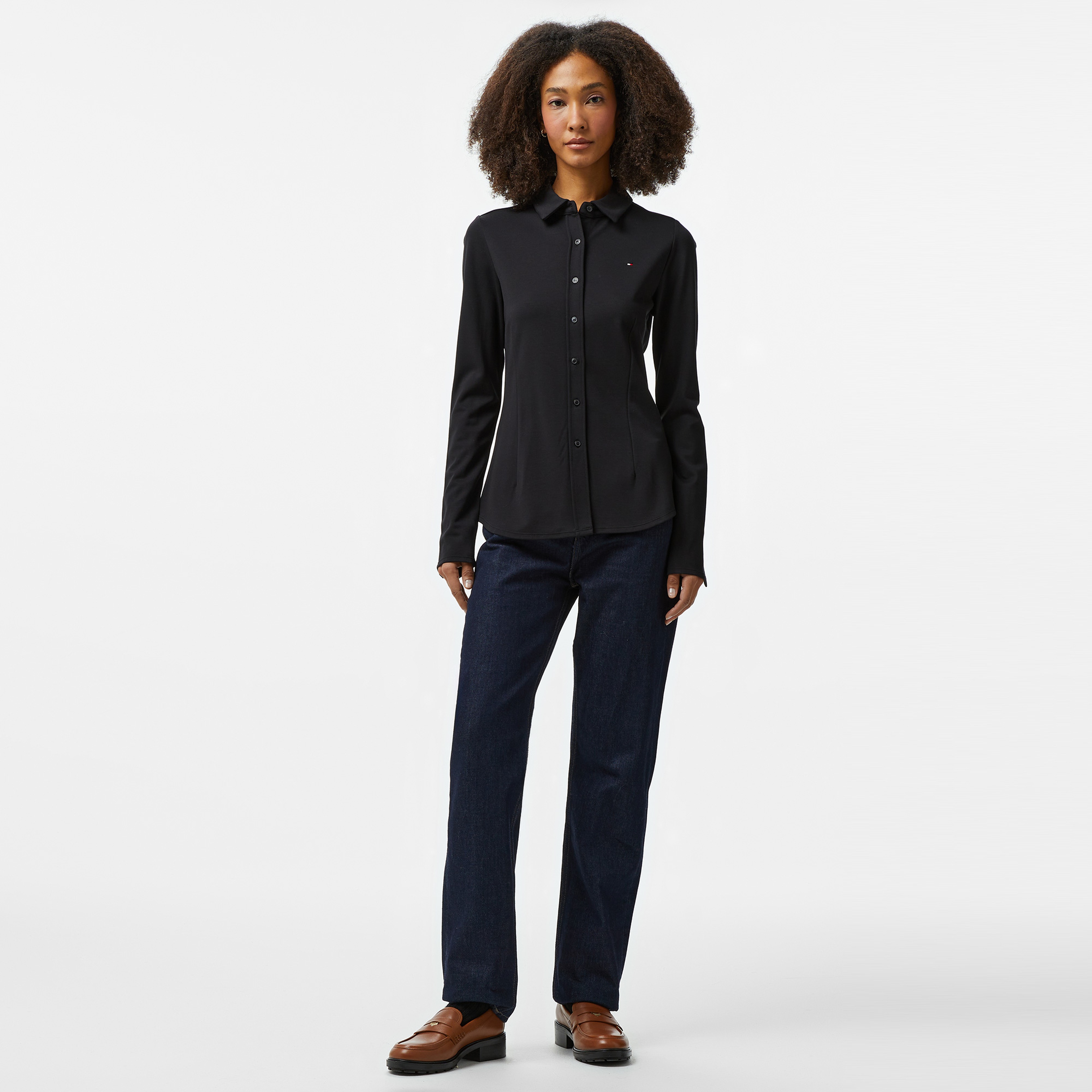 Tommy Hilfiger Slim Button Down Kadın Siyah Gömlek