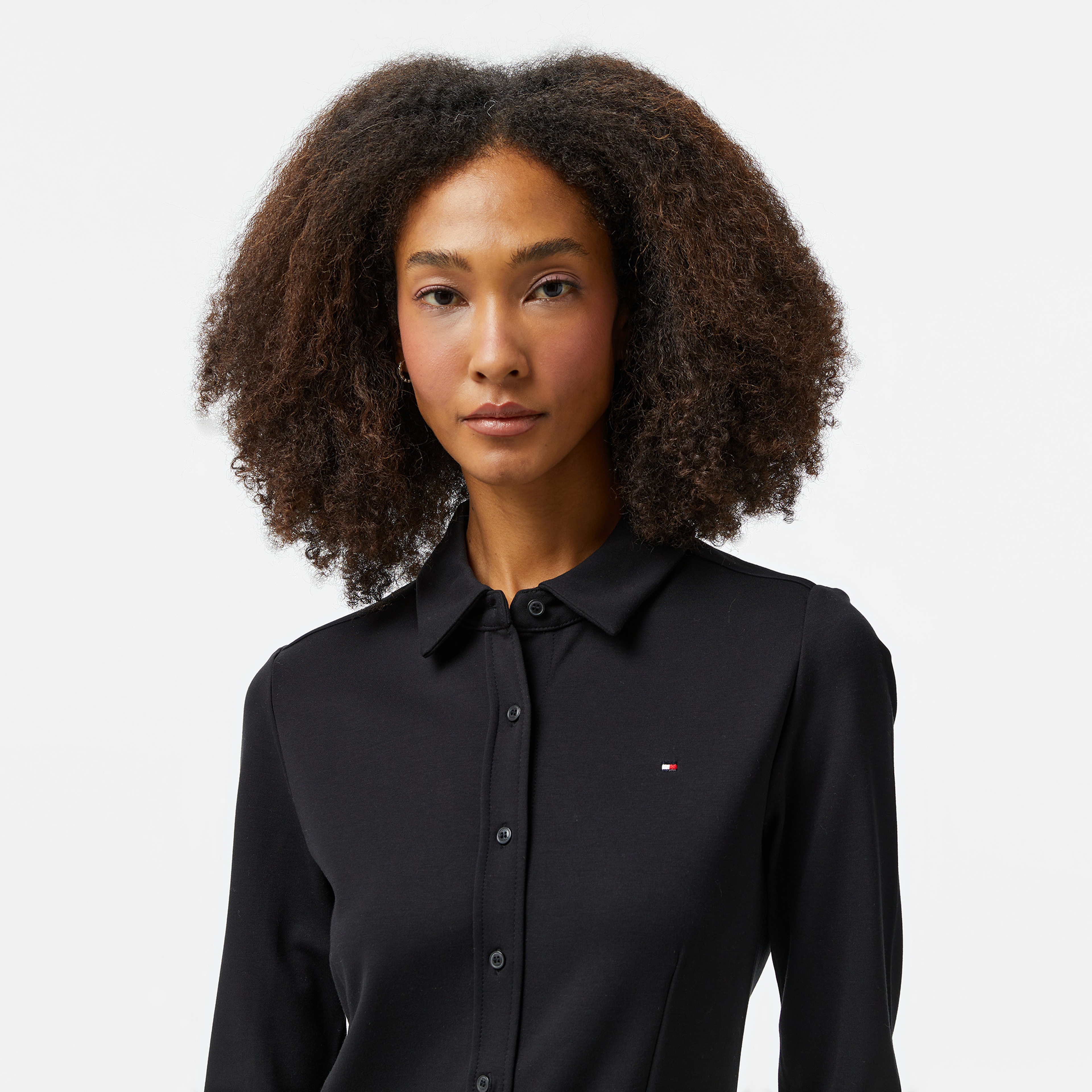 Tommy Hilfiger Slim Button Down Kadın Siyah Gömlek