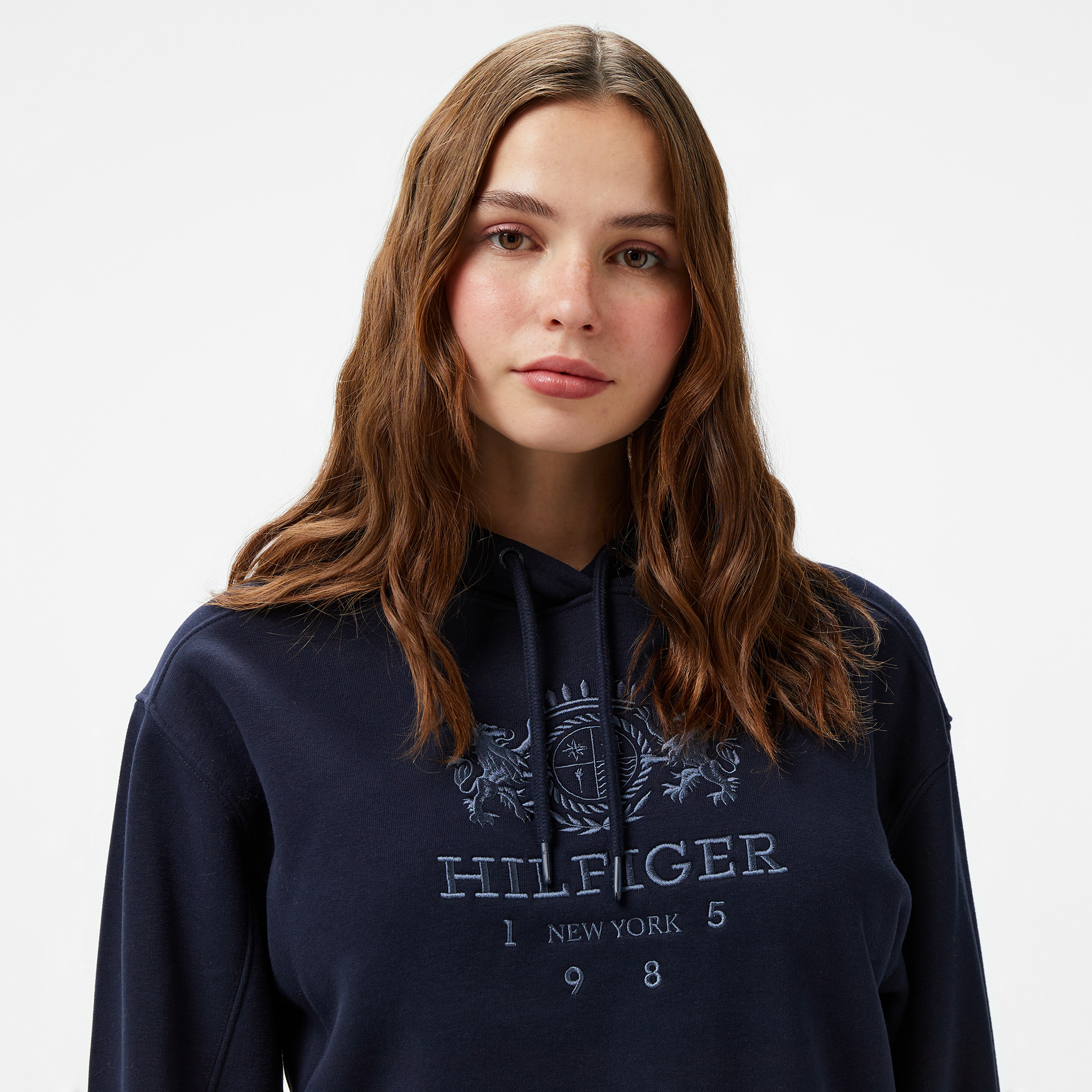 Tommy Hilfiger Varsity Crest Kadın Mavi Hoodie