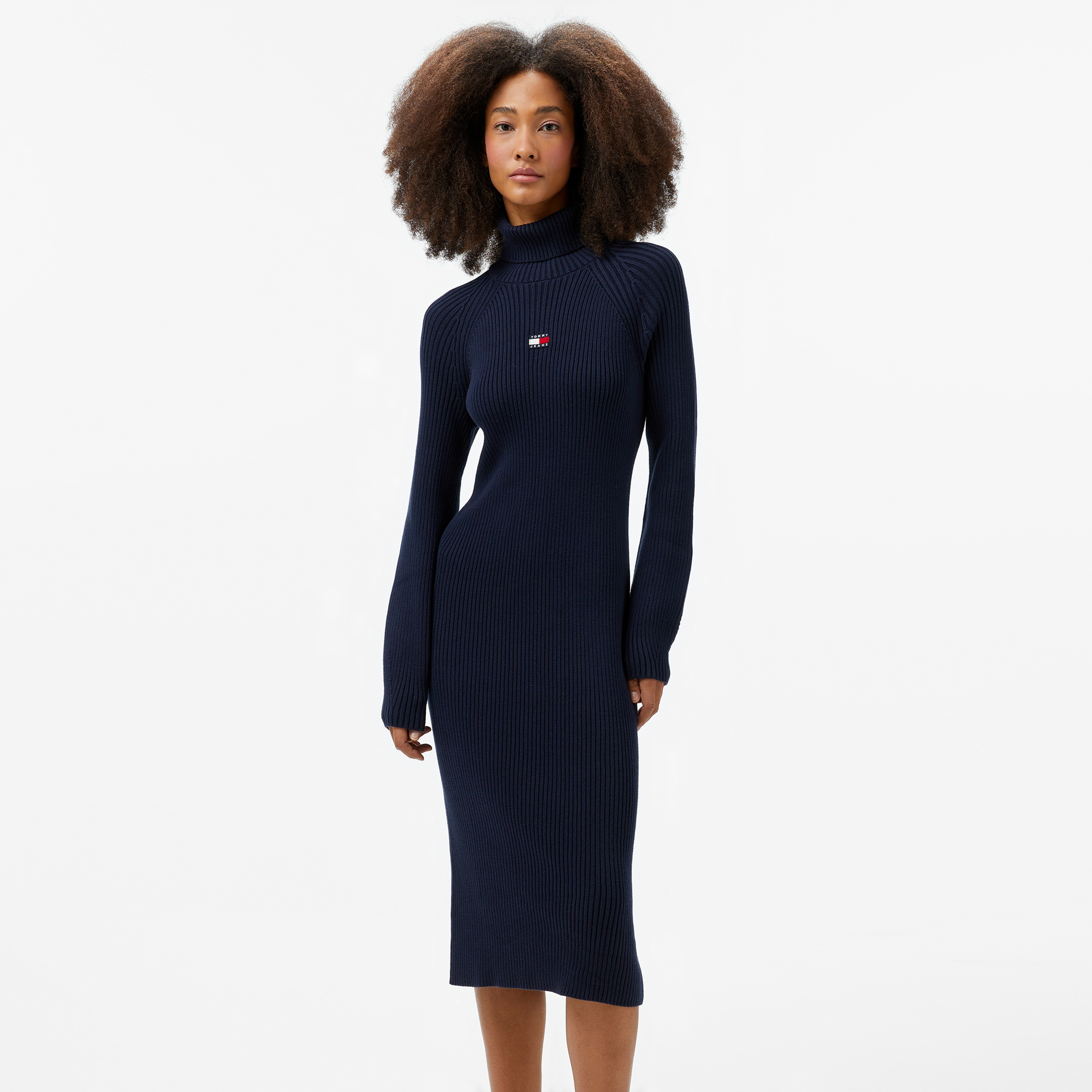 Tommy Hilfiger Jeans Mockneck Badge Kadın Lacivert Elbise