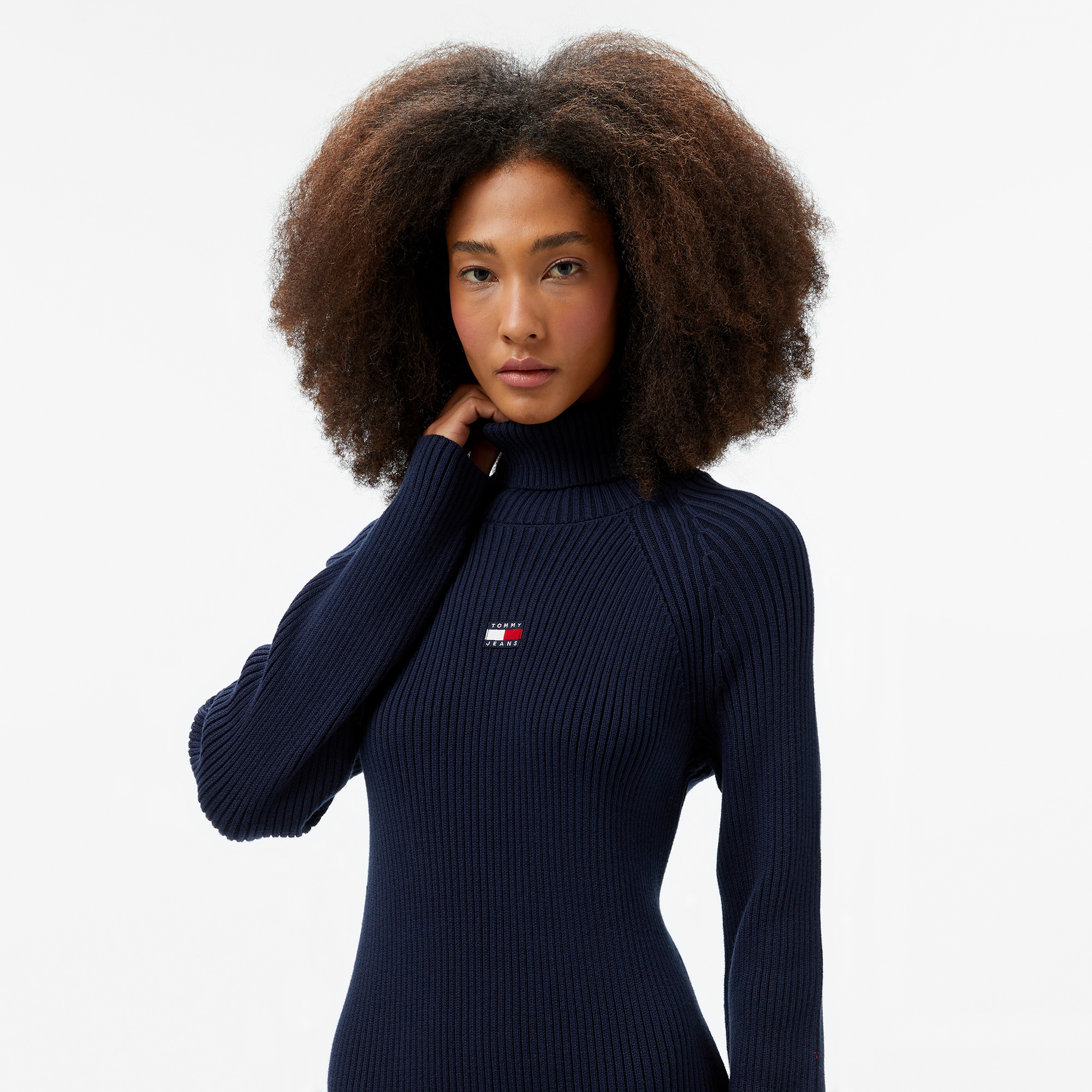 Tommy Hilfiger Jeans Mockneck Badge Kadın Lacivert Elbise