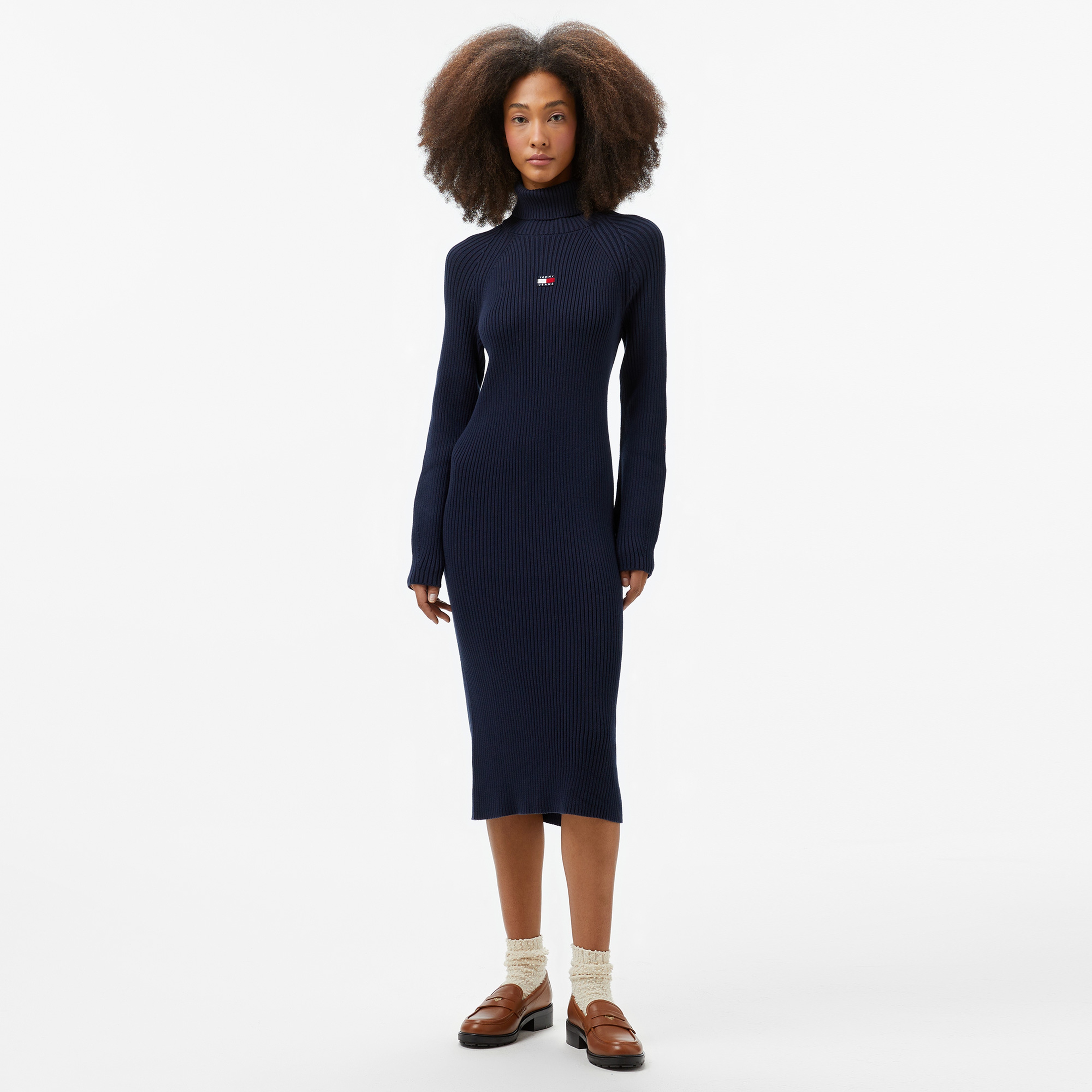 Tommy Hilfiger Jeans Mockneck Badge Kadın Lacivert Elbise