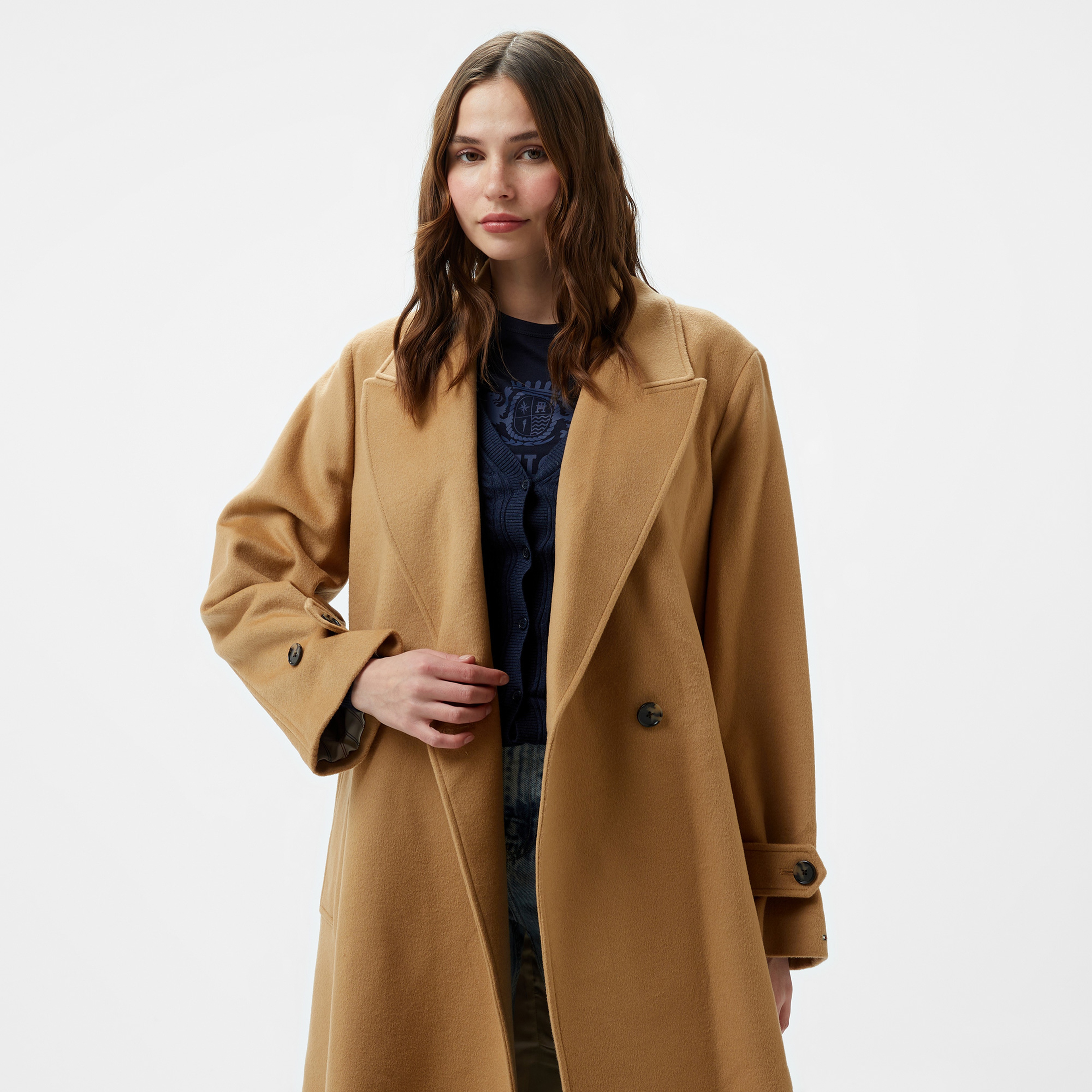 Tommy Hilfiger Wool Blend Belted Kadın Haki Mont