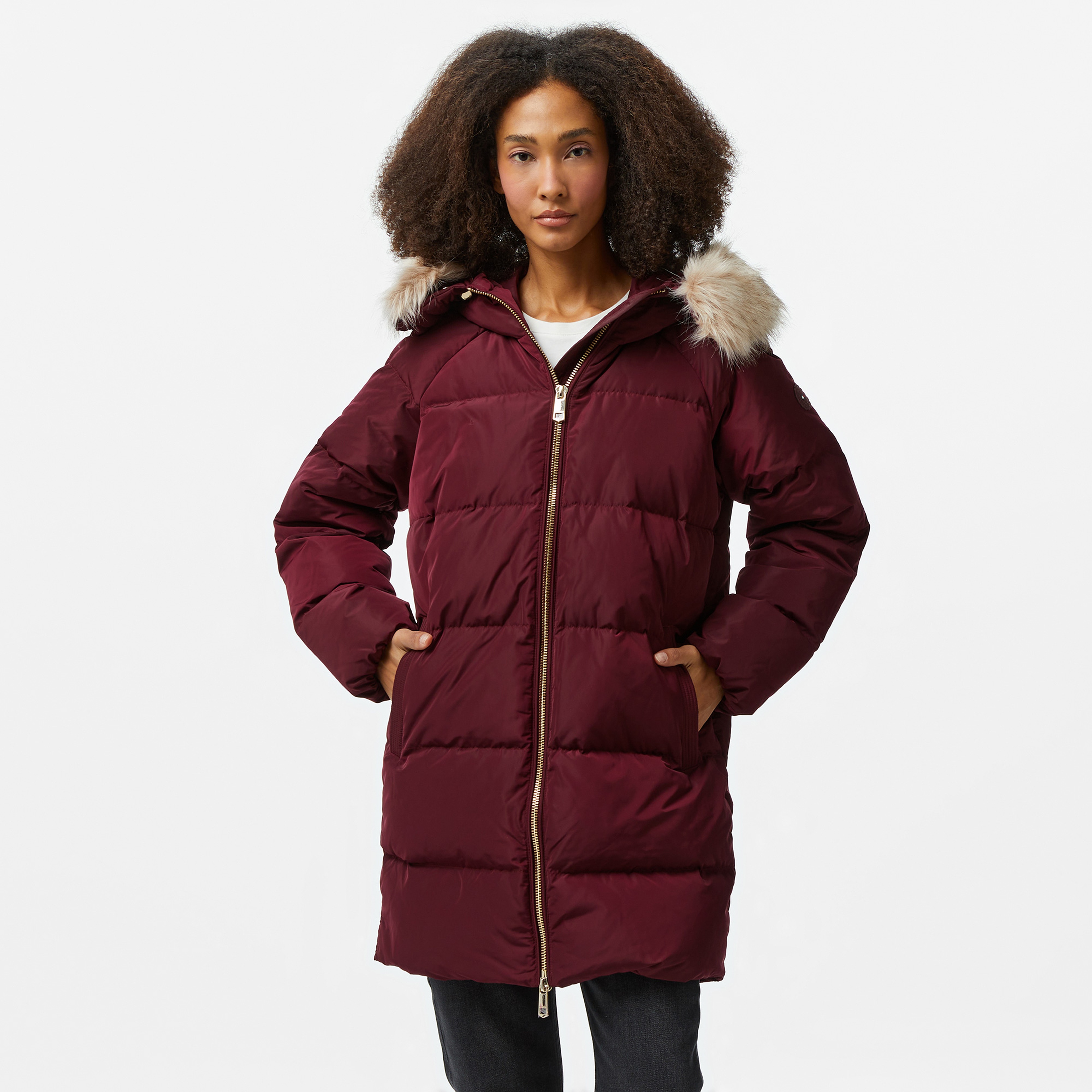 Tommy Hilfiger Mw Down Reg Coat With Fur Kadın Bordo Mont